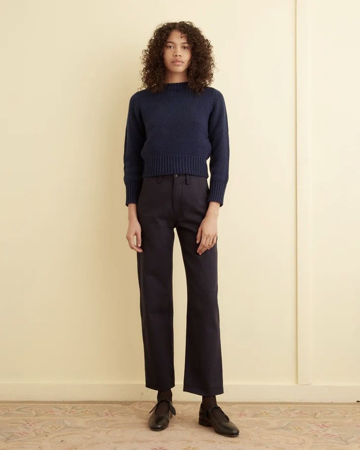 Bode Bode Navy 100% Cashmere Crewneck cropped sweater XS Size XS / US 0-2 / IT 36-38 - 1 Thumbnail