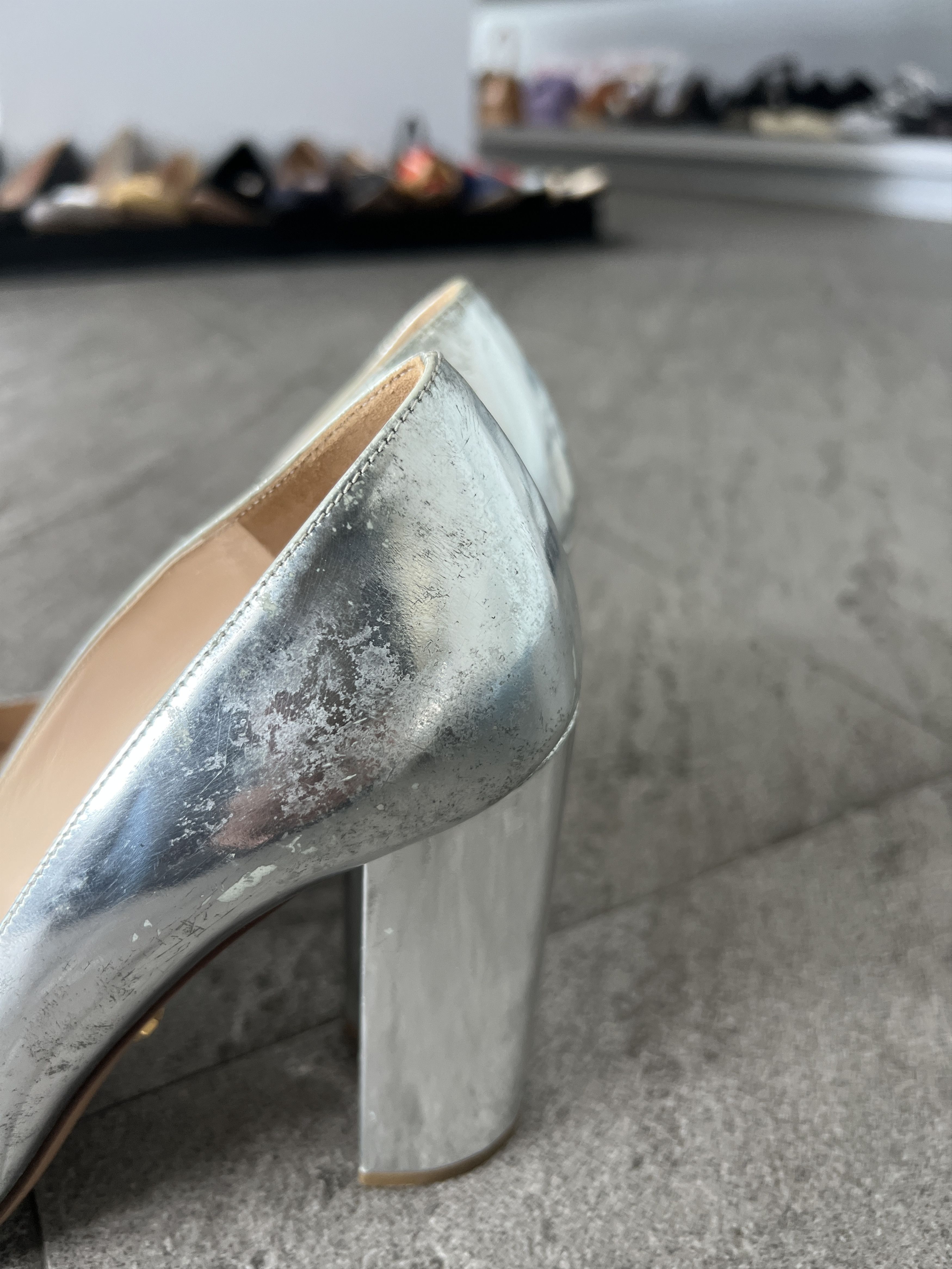 Prada Prada Silver Metallic Block Heel Pumps EU38 Size US 8 / IT 38 - 9 Thumbnail