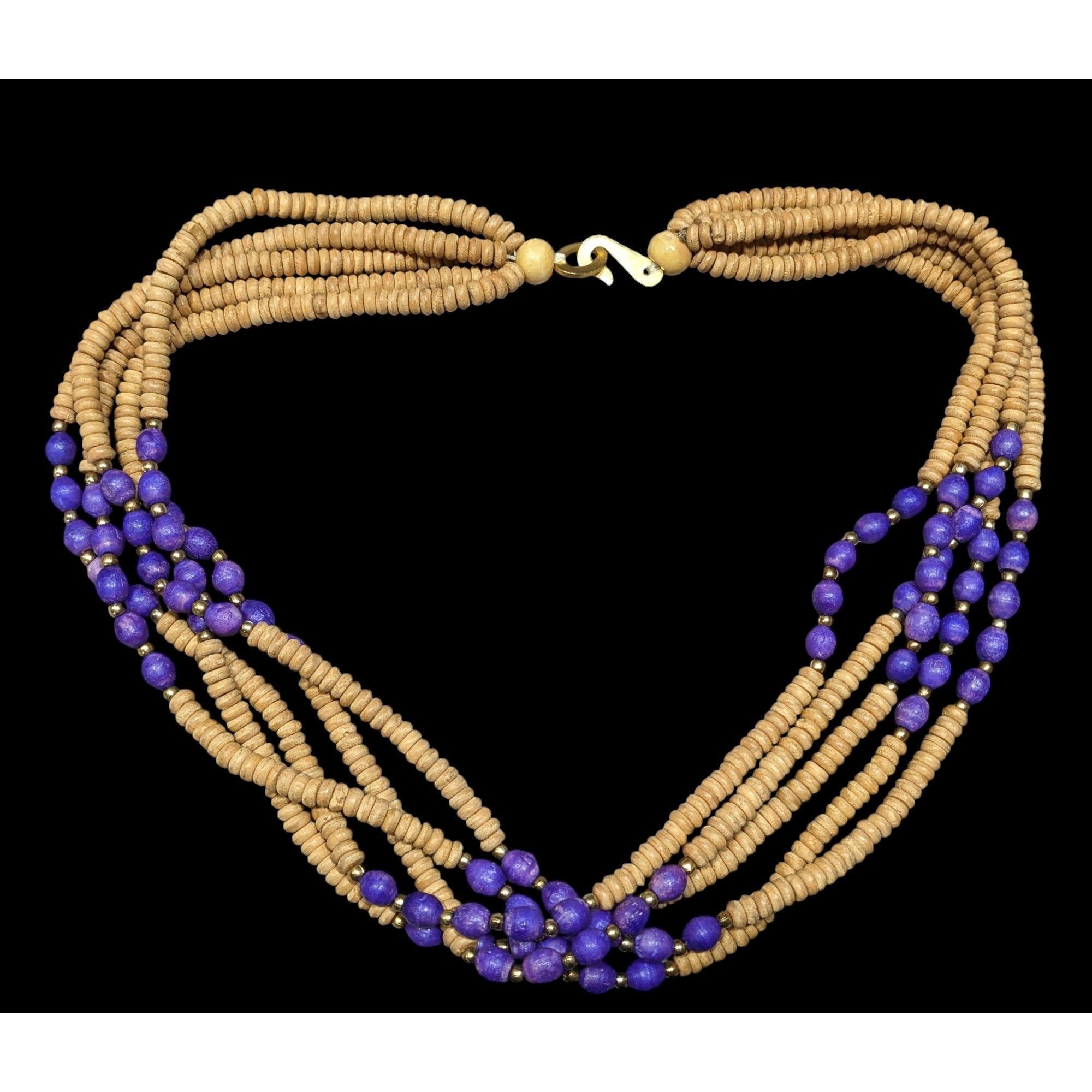 Other Vintage Handmade Tan And Purple Layered Wooden Beaded Neckla Size ONE SIZE - 1 Thumbnail