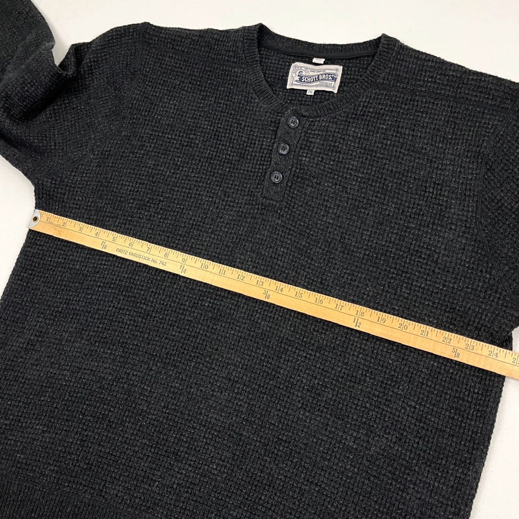 Schott Schott NYC Wool Sweater Mens 2XL Charcoal Gray Waffle-Knit Henley Pullover Pullover Knit Shirt Jackets & Coats? Size US XXL / EU 58 / 5 - 5 Thumbnail