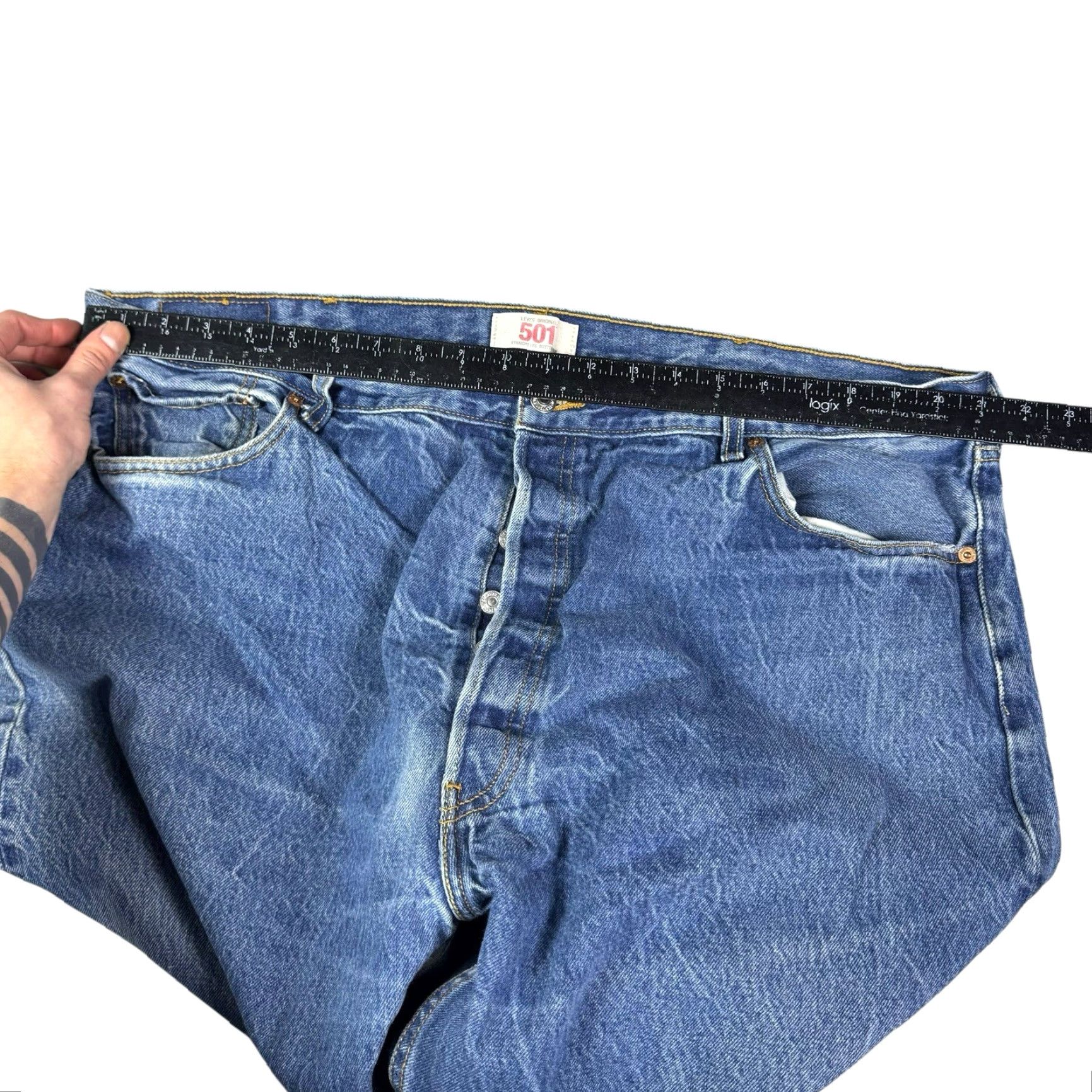 Levi's VINTAGE Levi's 501 Jeans Mens 42x30 Button Fly Straight Grunge Distressed Denim blue 5-Pocket Mens Regular Jeans Size US 42 / EU 58 - 4 Thumbnail