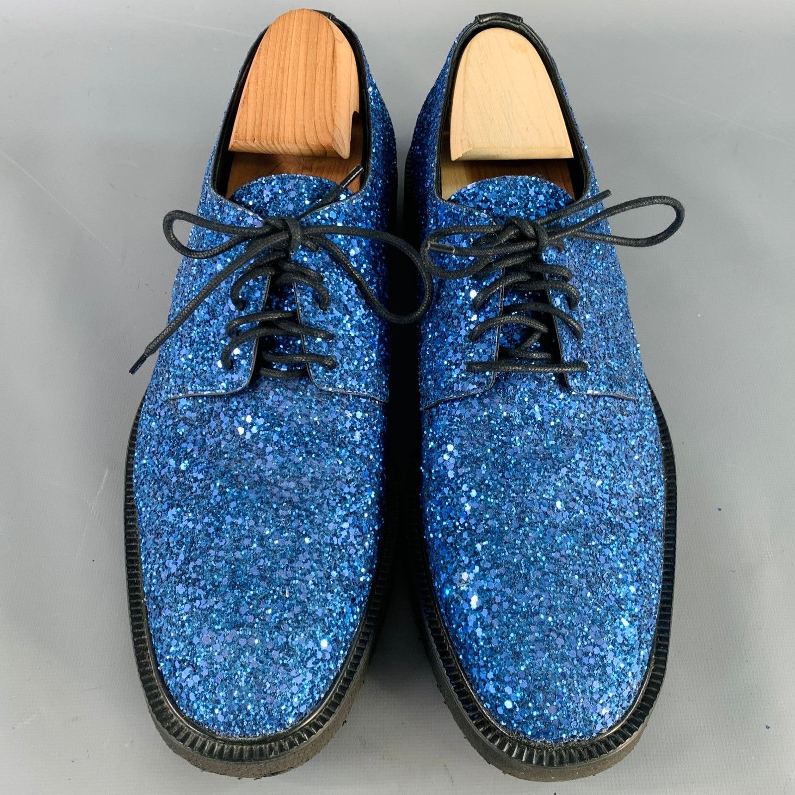 Giuseppe Zanotti GIUSEPPE ZANOTTI Blue Glitter Leather Derby Lace-Up Shoes Size US 11 / EU 44 - 4 Thumbnail