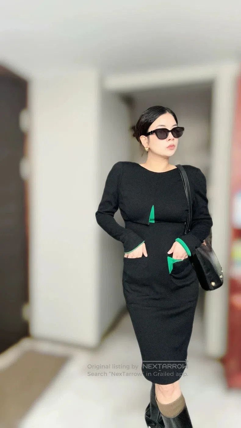 Hermes Black Green Wool Knit Dress. Size US 38 / EU 54 - 3 Thumbnail