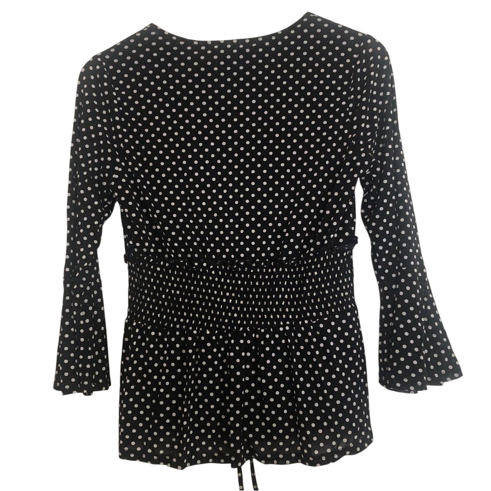 Other Ember Black White Polka Dot Bell Sleeve Peplum Blouse Top Size M / US 6-8 / IT 42-44 - 2 Thumbnail