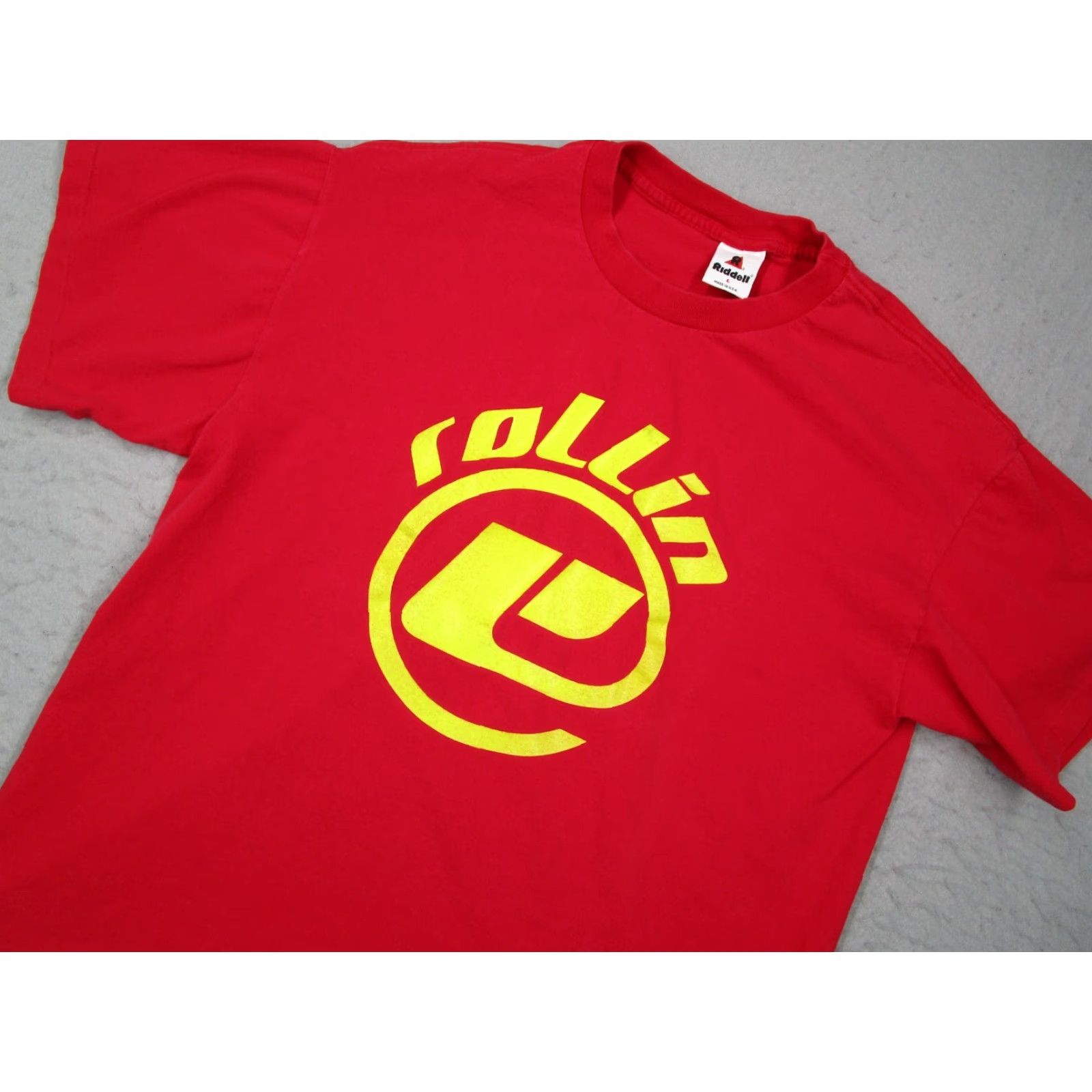 VINTAGE Riddell Men's T-Shirt Large Red Short Sleeve 90s Retro Sports Made in USA