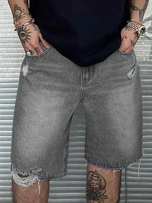 Jean Washed drip denim shorts jorts distressed Size US 34 / EU 50 - 4 Thumbnail