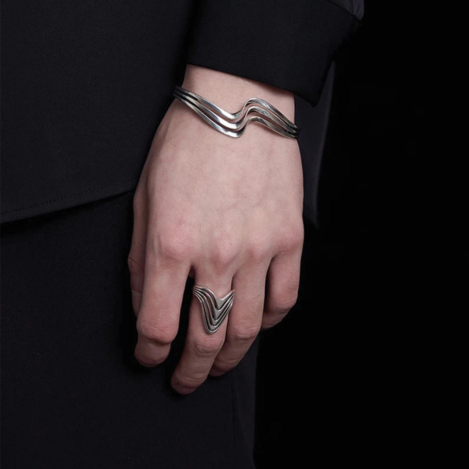 Jewelry Silver Geometric Chevron Statement Ring, Bold Silver Ring Size ONE SIZE - 1 Thumbnail