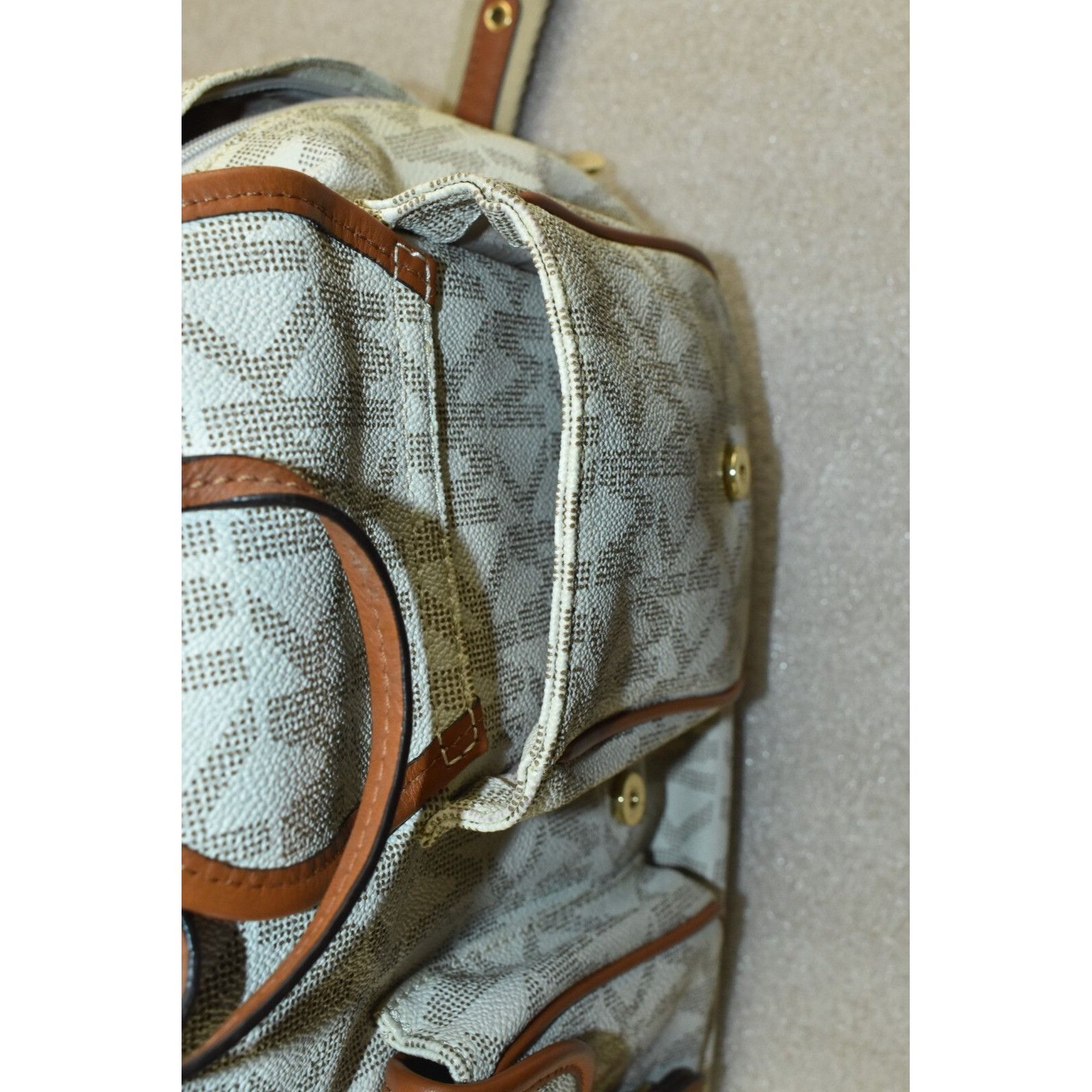 Michael Kors Michael Michael Kors Monogram Drawstrings Backpack Beige/Bro Size ONE SIZE - 14 Thumbnail