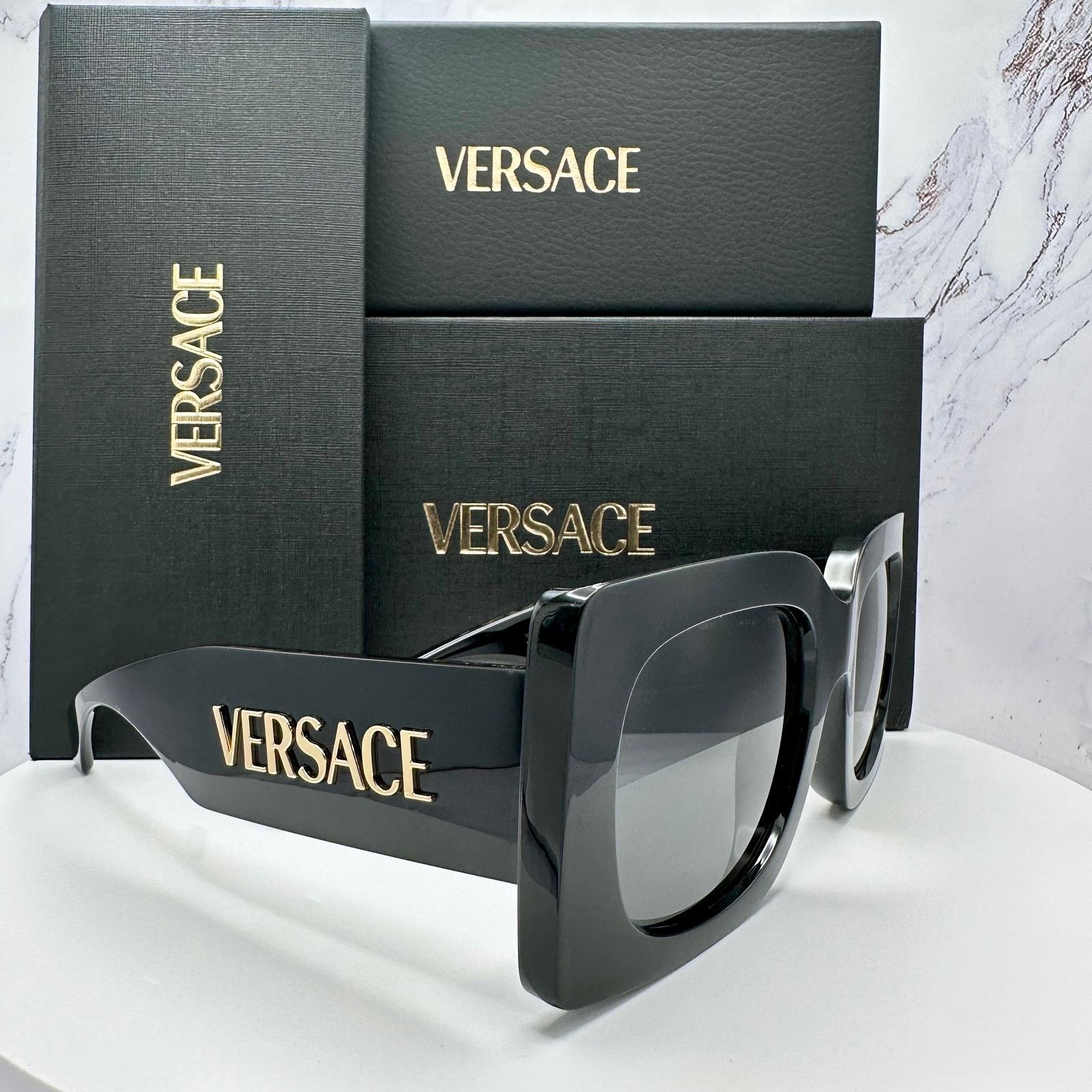 Versace New VERSACE Sunglasses Black Gold Metal Letter 3D Logo Size ONE SIZE - 1 Thumbnail
