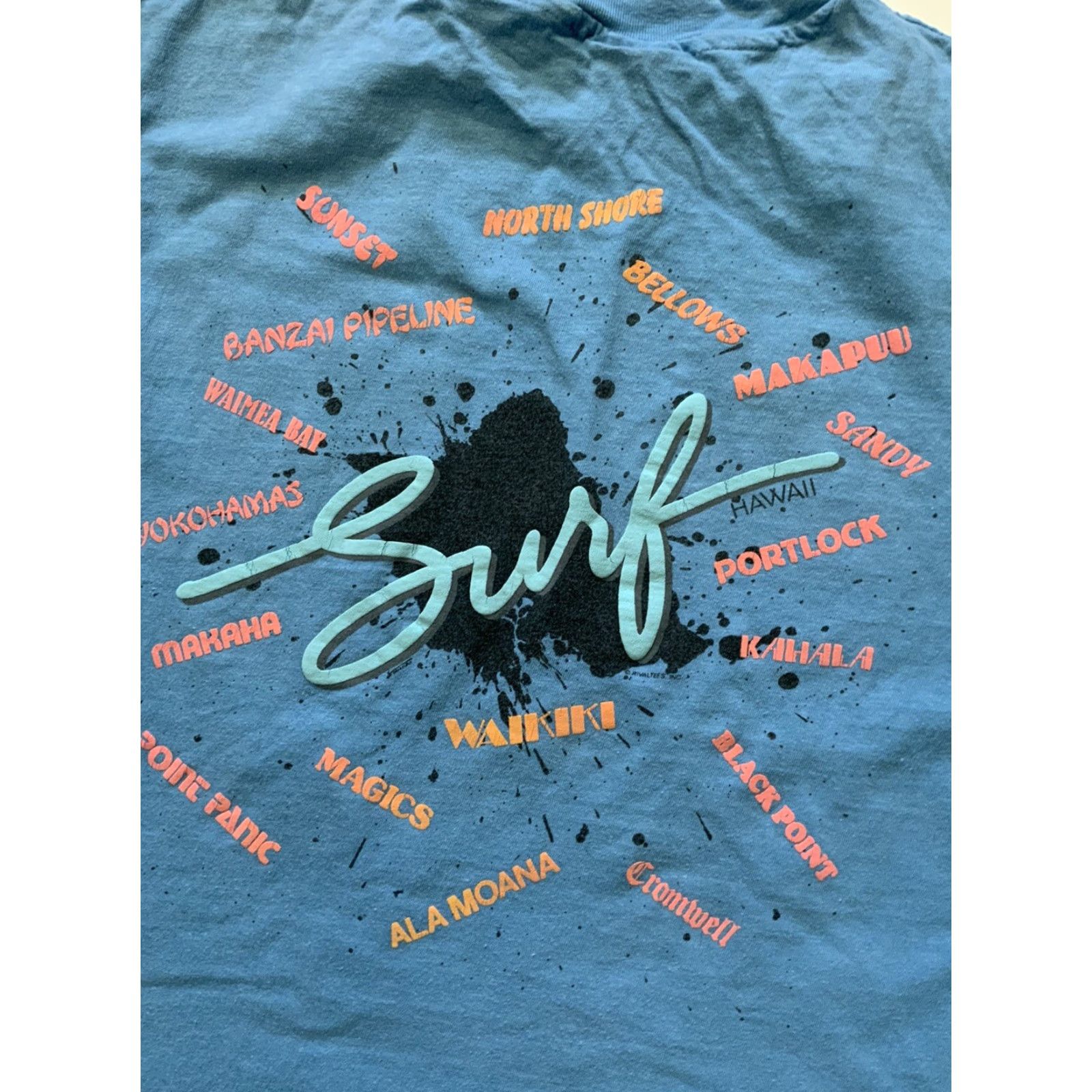 Vintage VINTAGE 80s 90s Surf Spots Hawaii Puff Print Single Stitch Skate Blue T-Shirt LG Mens Size US L / EU 52-54 / 3 - 6 Thumbnail