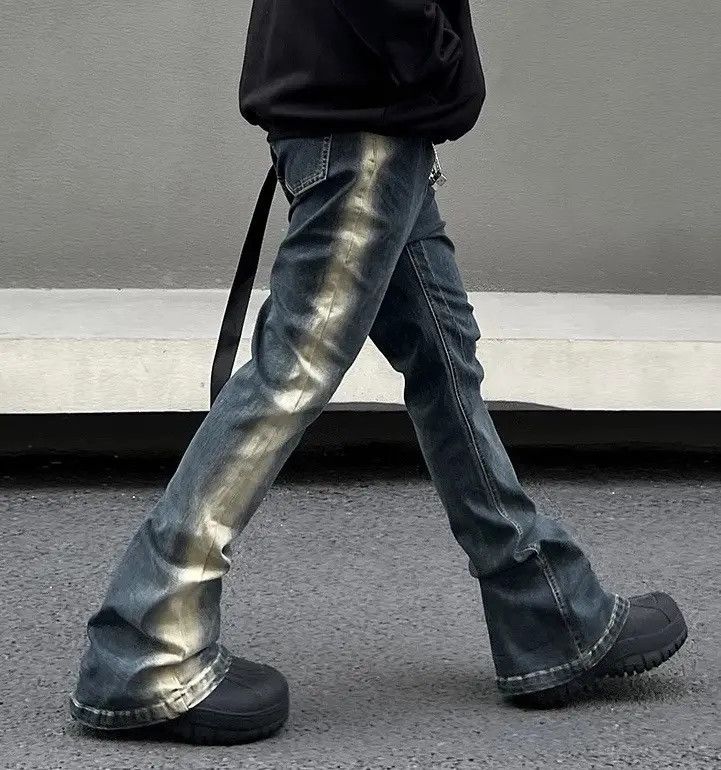 Japanese Brand × Vintage Avant garde retro side stripe tie dye flared jeans pants Size US 30 / EU 46 - 4 Thumbnail