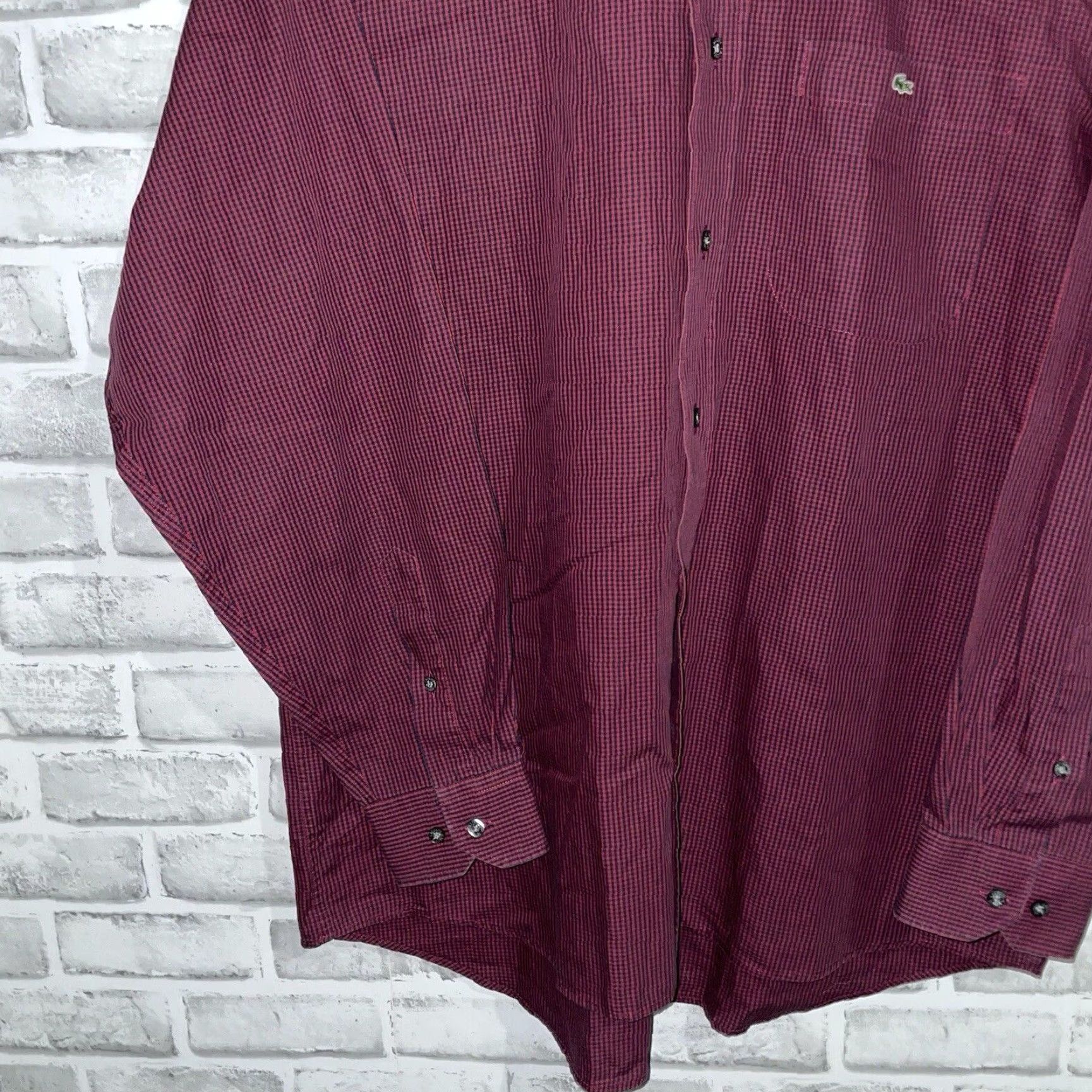 Lacoste Lacoste Shirt Mens Size 41 Long Sleeve Button-Down Dress Maroon Checkered Size 42R - 3 Thumbnail