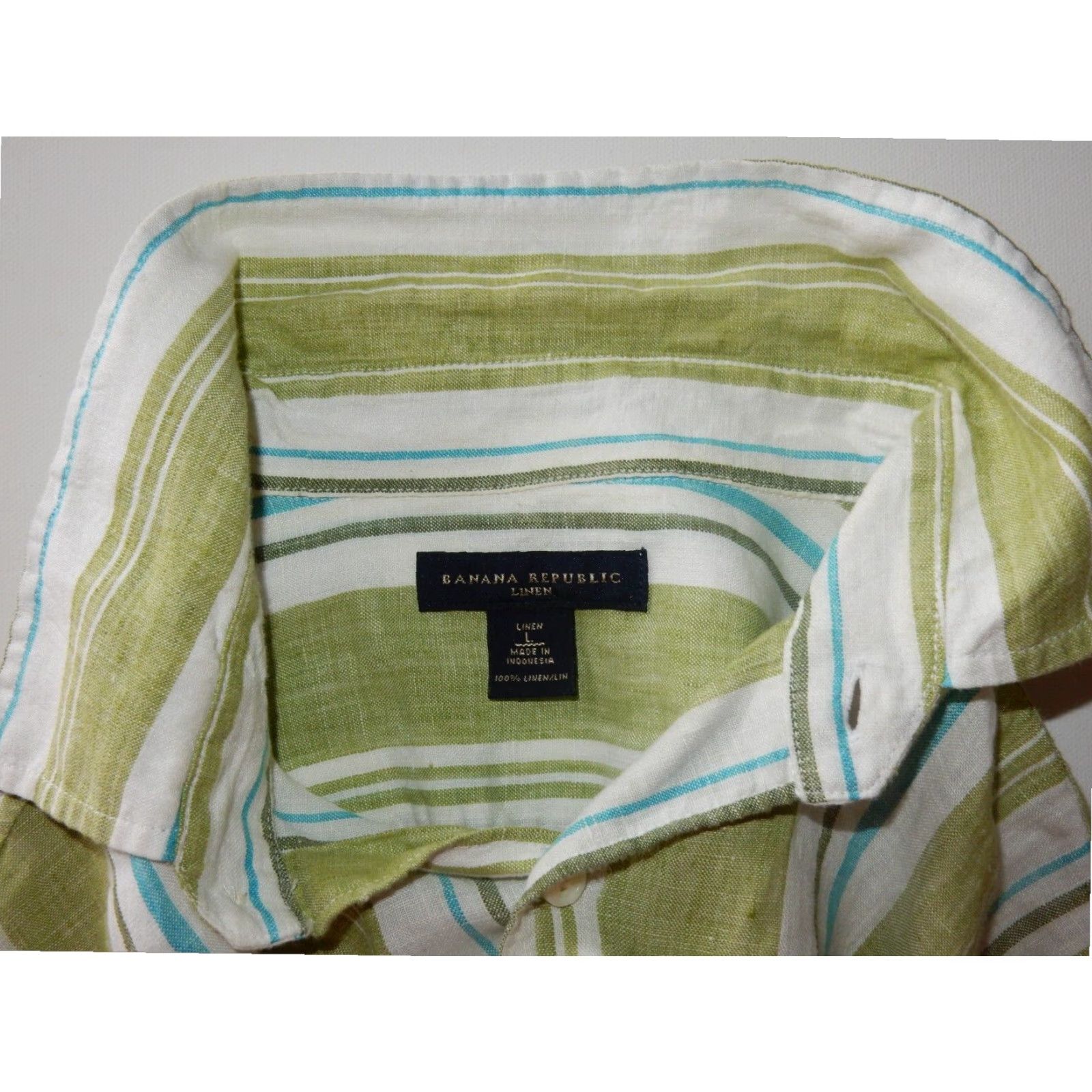 Banana Republic Banana Republic Linen Shirt Men's Short Sleeve Green Striped Large Size US L / EU 52-54 / 3 - 3 Thumbnail