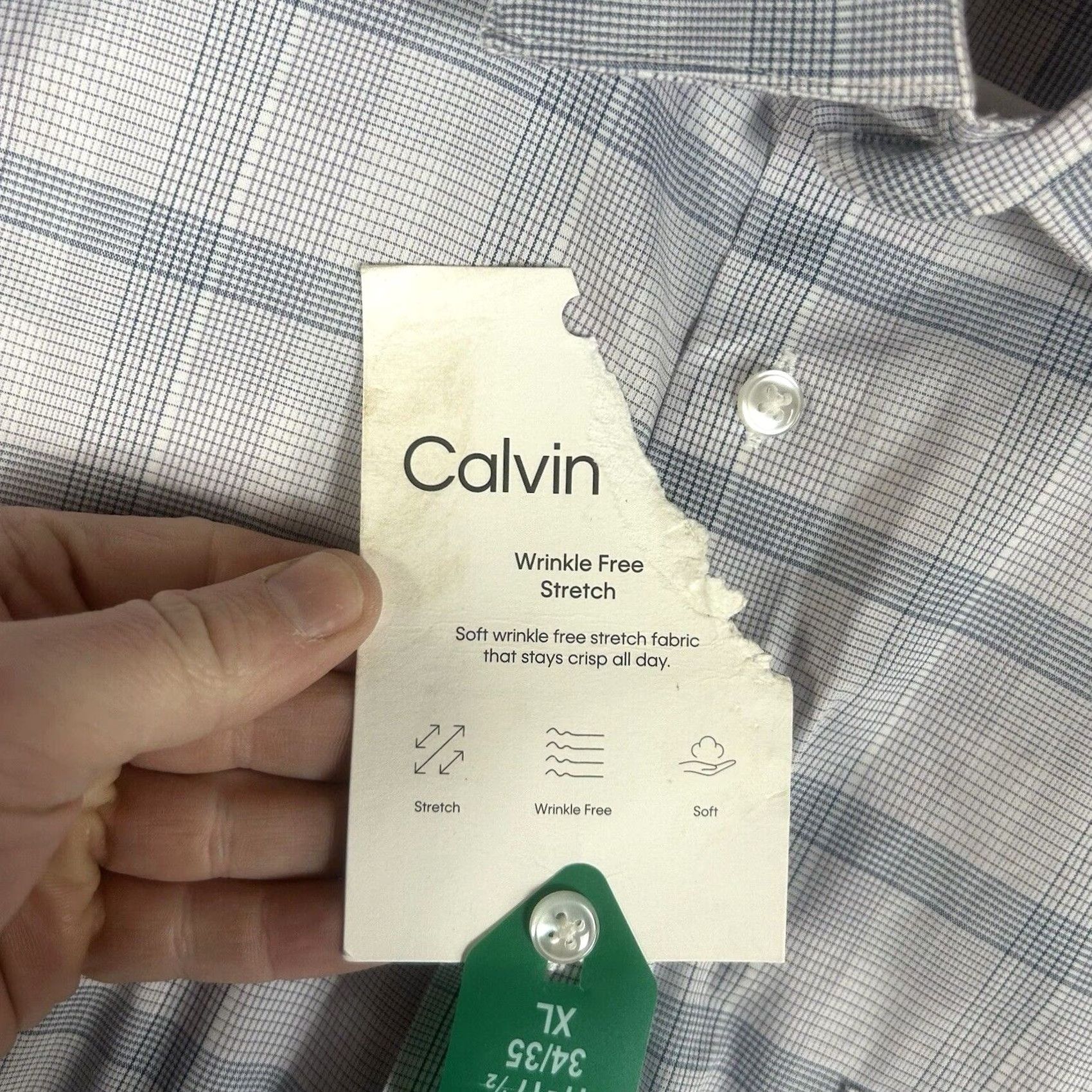 Calvin Klein Calvin Klein Dress Shirt Mens 17.5 XL Regular Fit Wrinkle Free Stretch Blue Plaid Button Down Shirt Mens Size 48R - 2 Thumbnail