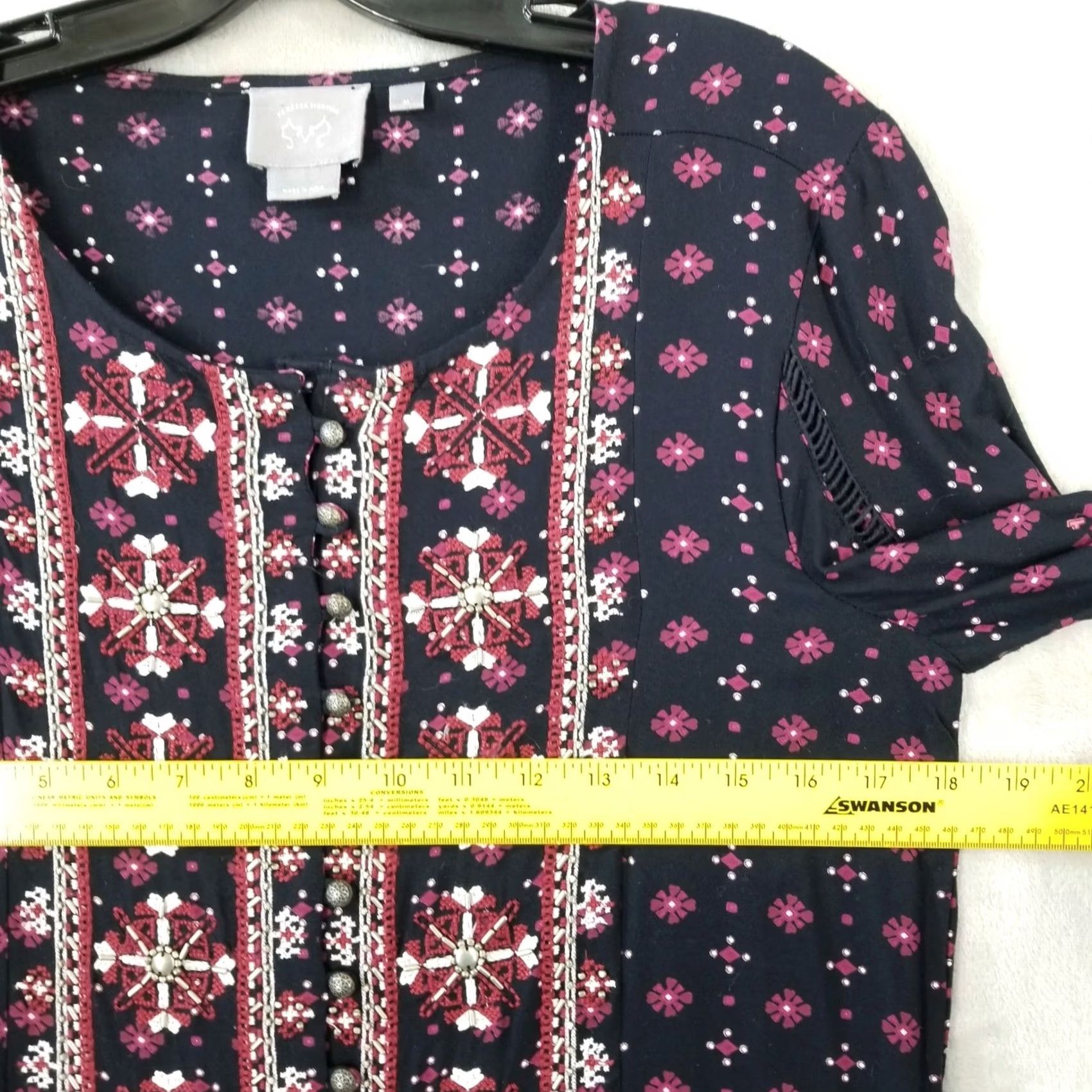 beaded tunic dress anthropologie VINTAGE Vanessa Virginia Boho Embroidered Multicolor Geometric 3/4 Sleeve Mini Short Dress Womens Size:Pre-order Size 12 100% Cotton Beaded Mesh real made wedding dress Lorde Wears Duct Tape