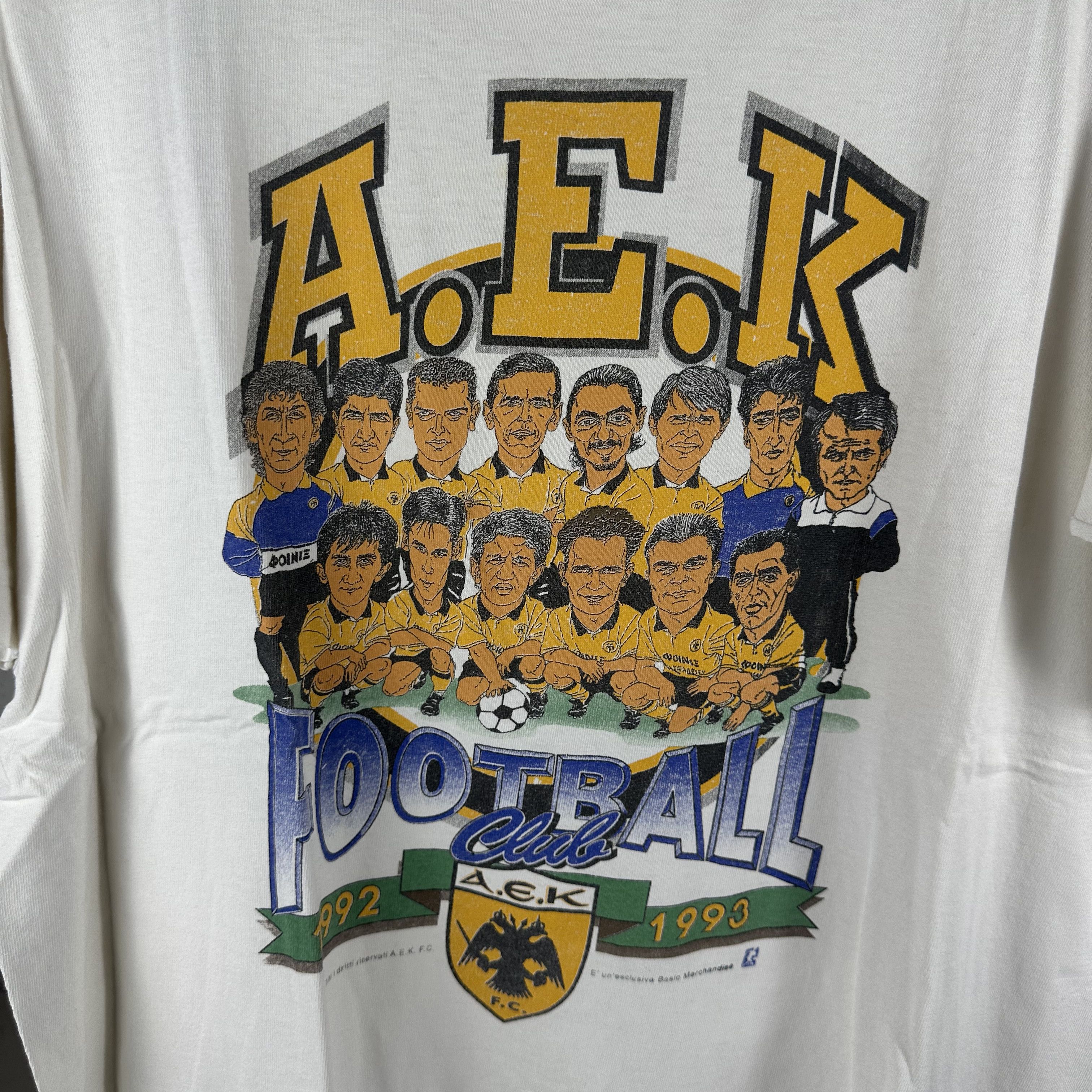 Vintage 1993 AEK Athens FC Greek Soccer Football Caricature Tee Size US XL / EU 56 / 4 - 2 Thumbnail