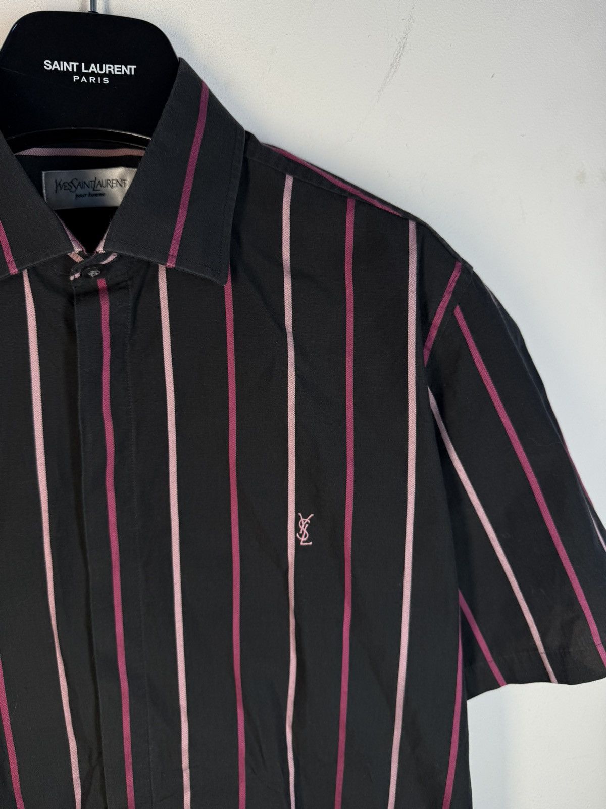 Yves Saint Laurent Black YSL Shirt Short Sleeve Button Up Striped Vintage 90s Size US M / EU 48-50 / 2 - 1 Thumbnail