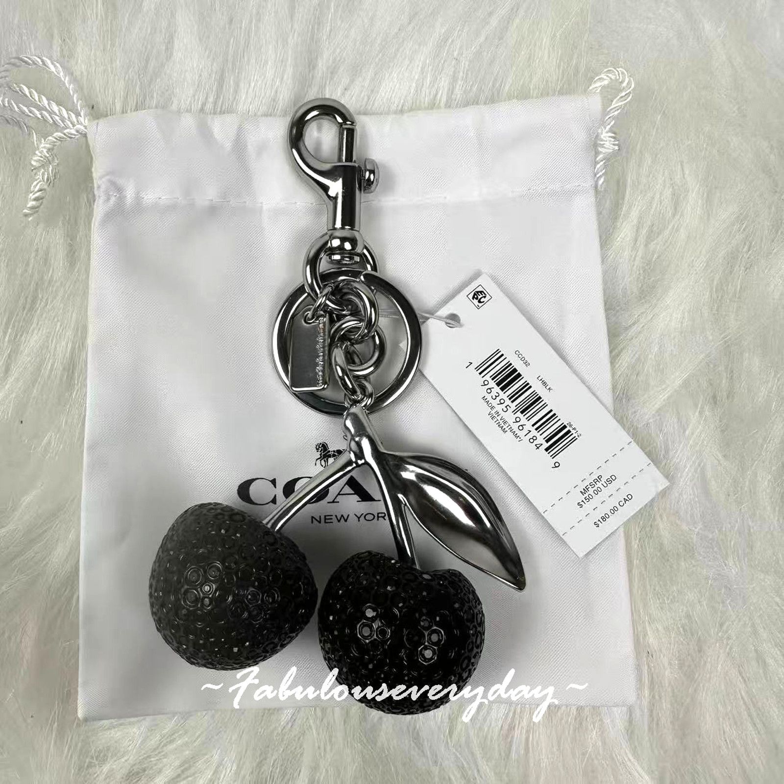 Coach Coach Crystal Cherry Bag Charm Keychain Fob Silver / Black Size ONE SIZE - 1 Thumbnail