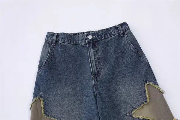 Jean Men's street loose straight star embroidered denim shorts Size US 32 / EU 48 - 5 Thumbnail