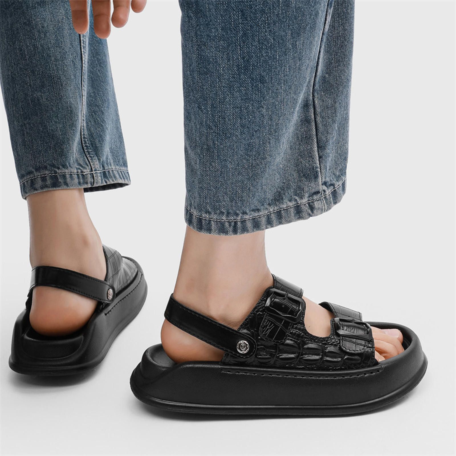 Other Stylish Black Crocodile Pattern Sandals Size US 9 / EU 42 - 6 Thumbnail
