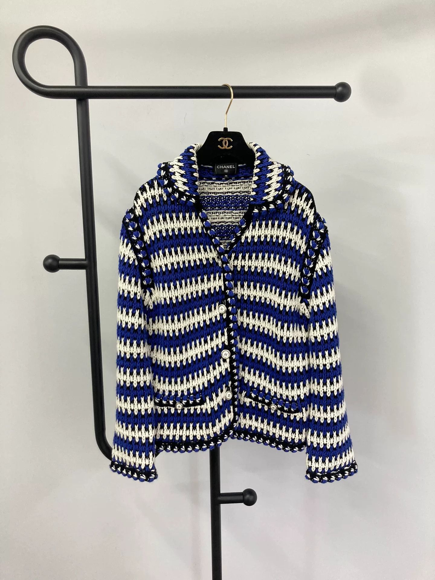 Chanel Chanel 21C Resort Blue White Stripe Knit Cardigan Size S / US 4 / IT 40 - 1 Thumbnail