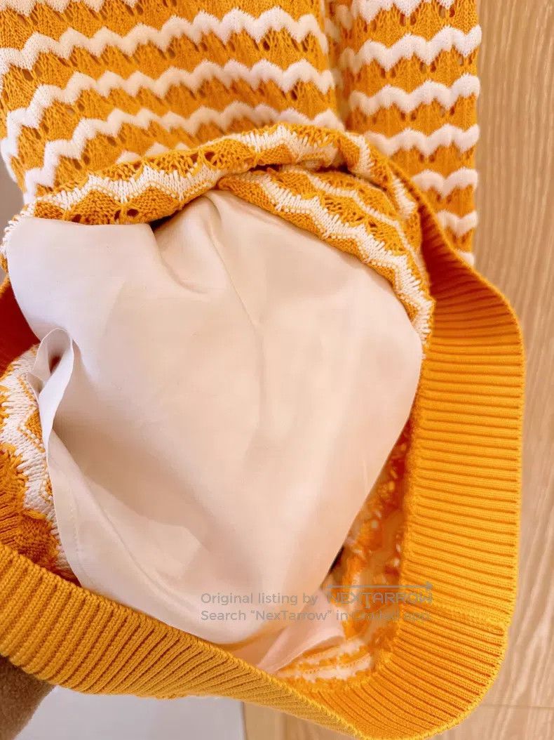Loro Piana Loro Piana Yellow and White Striped Openwork Crochet Dress Size XS / US 0-2 / IT 36-38 - 7 Thumbnail