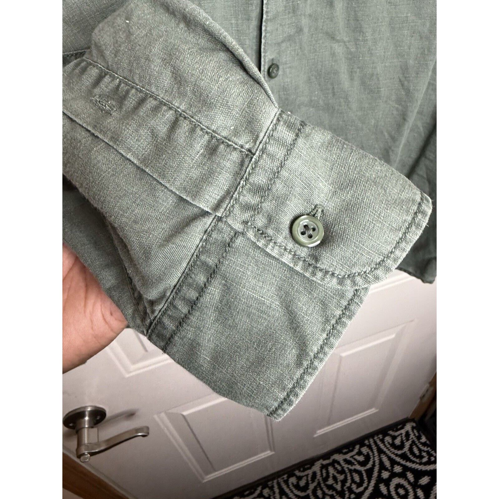 Old Navy OLD NAVY Linen Blend Button Down Shirt Mens Large Green Polo Size US L / EU 52-54 / 3 - 3 Thumbnail