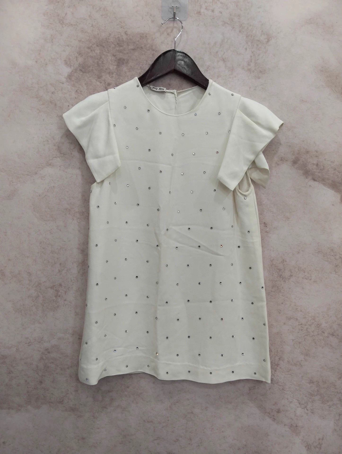 Miu Miu MIU MIU Diamond-encrusted white sleeveless top 40 Size S / US 4 / IT 40 - 1 Thumbnail
