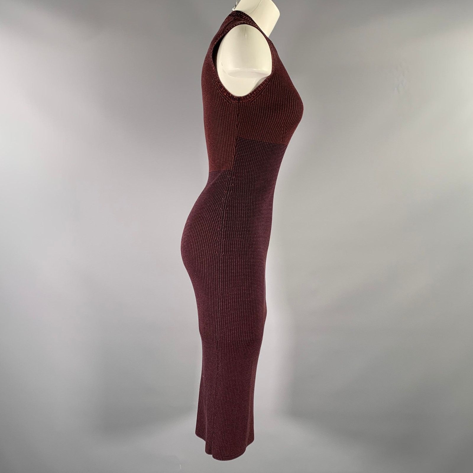 Victoria Beckham VICTORIA BECKHAM S Burgundy Navy Viscose BodyCon Midi Dress Size S / US 4 / IT 40 - 3 Thumbnail