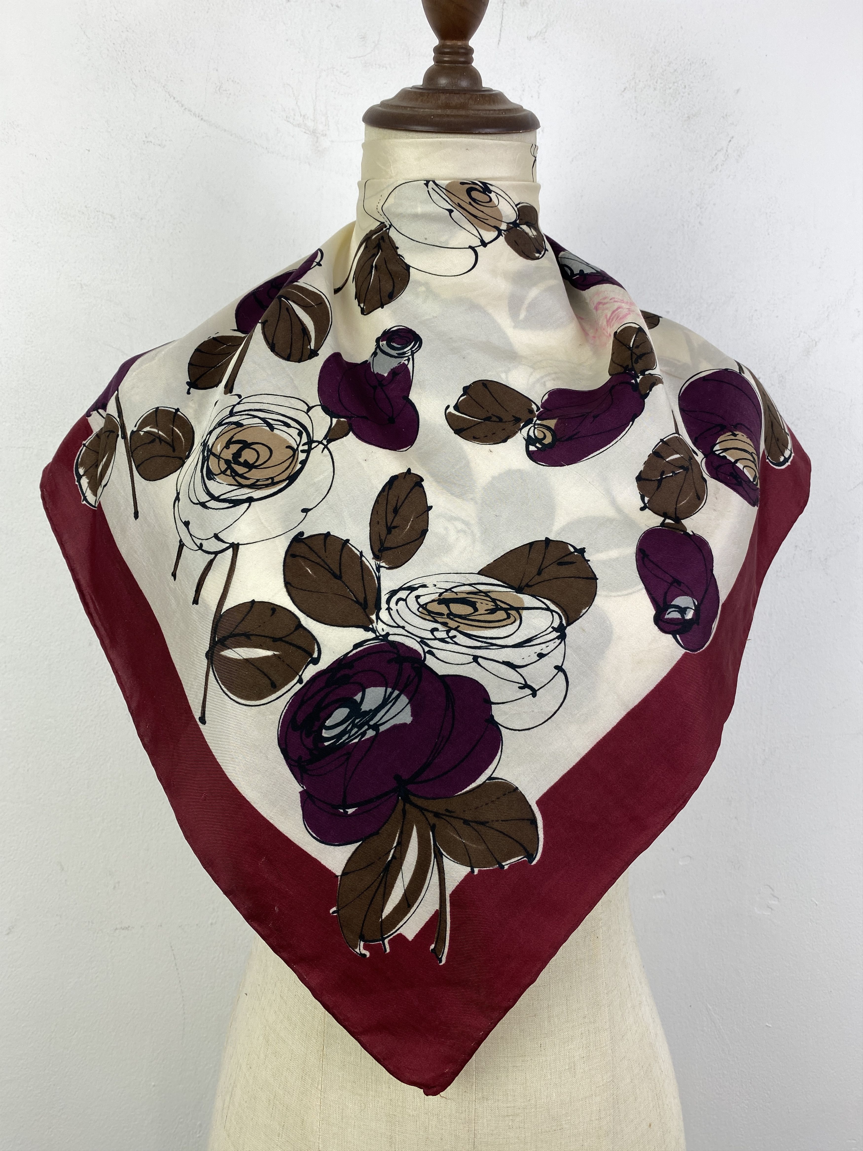 Japanese Brand Vintage 80s Japan Floral Silk Scarf / Silk Shawl SN0235 Size ONE SIZE - 1 Thumbnail