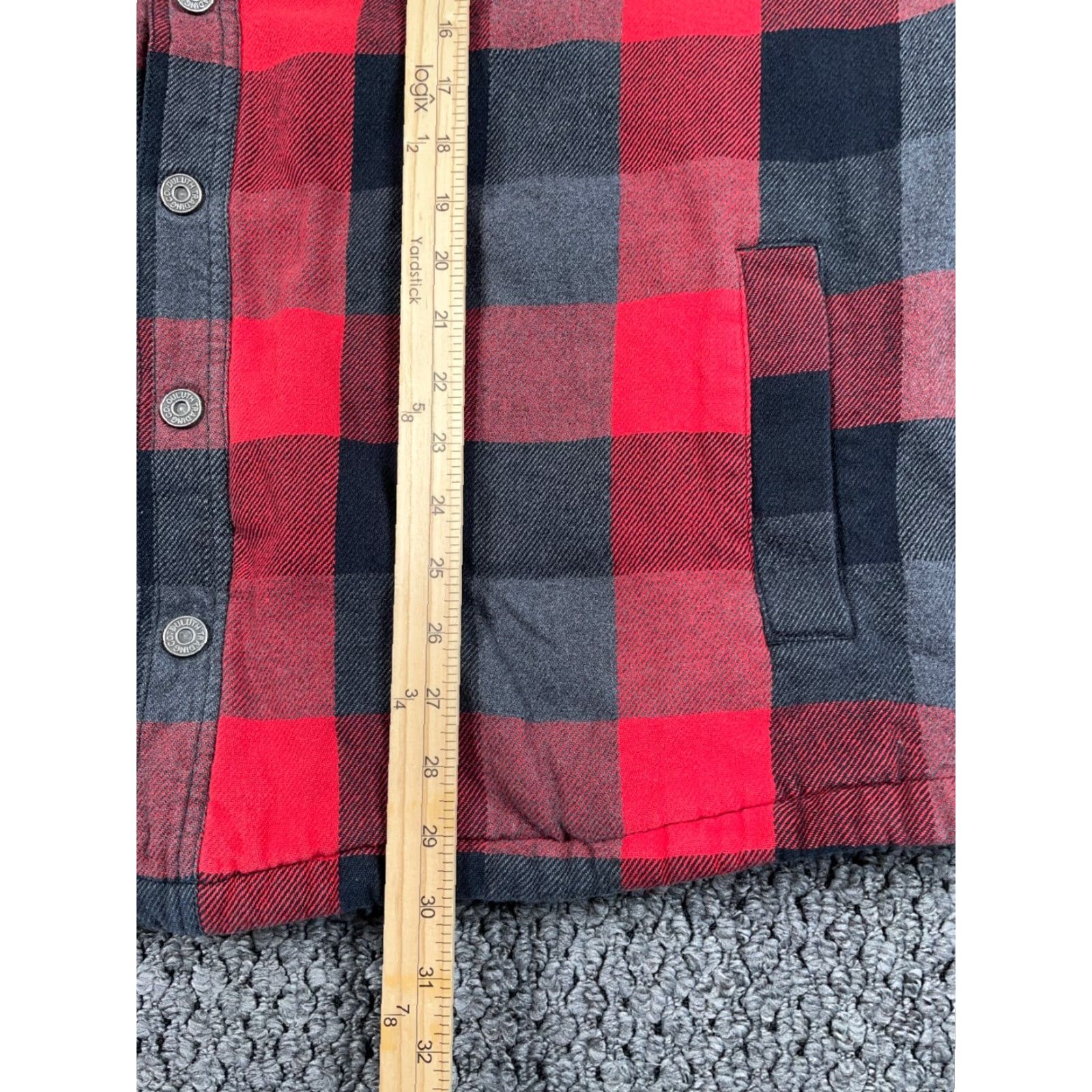 Duluth Jacket 2XL Red Black Gray Fleece Lined Flannel Heavy Snap Button Adult Coat Coat Length Short Casual Workwear Men's Regular