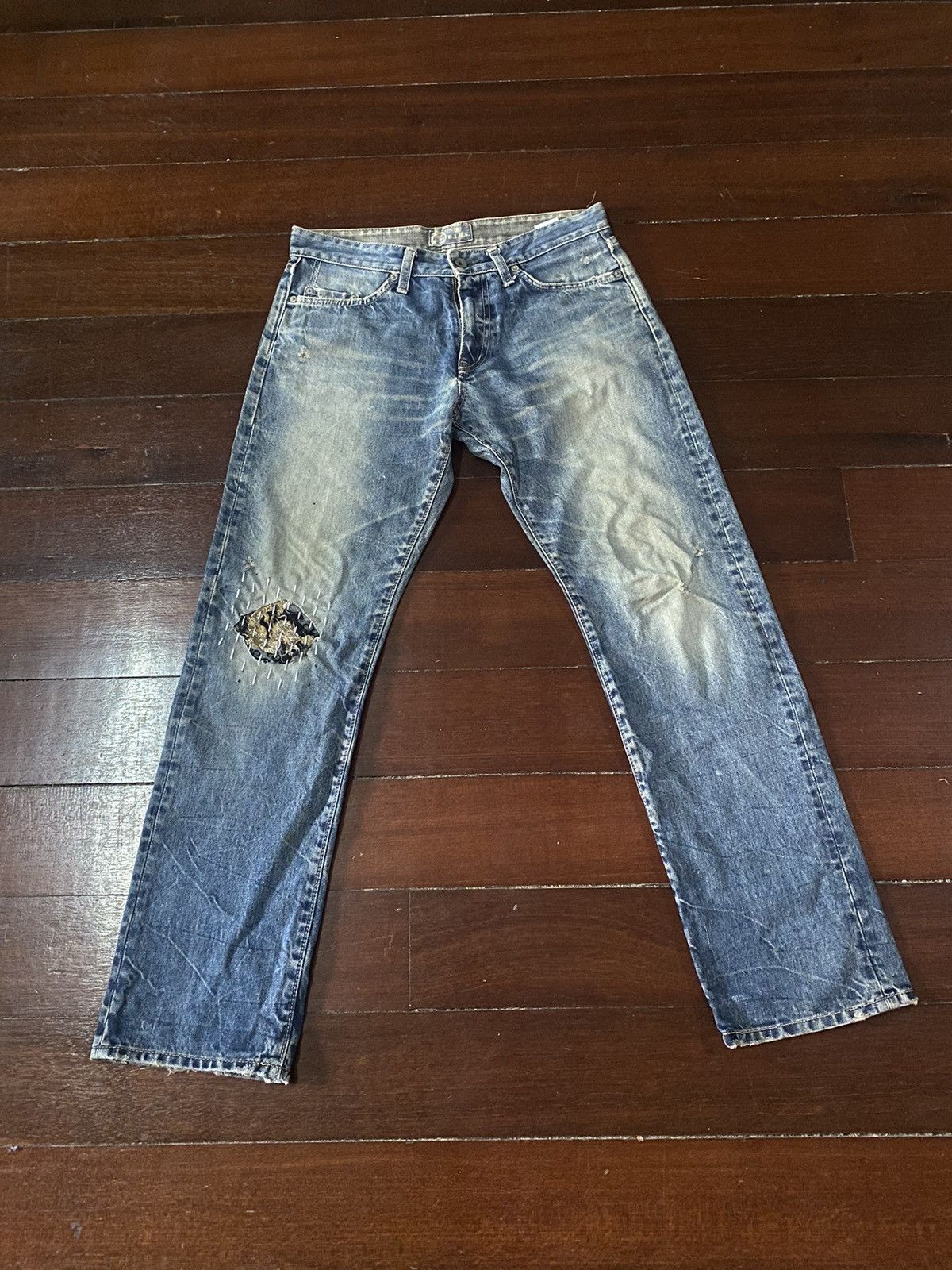 image of Fire Blue Blue Japan Sashiko Boro Stitch Distressed, Men's (Size 32)