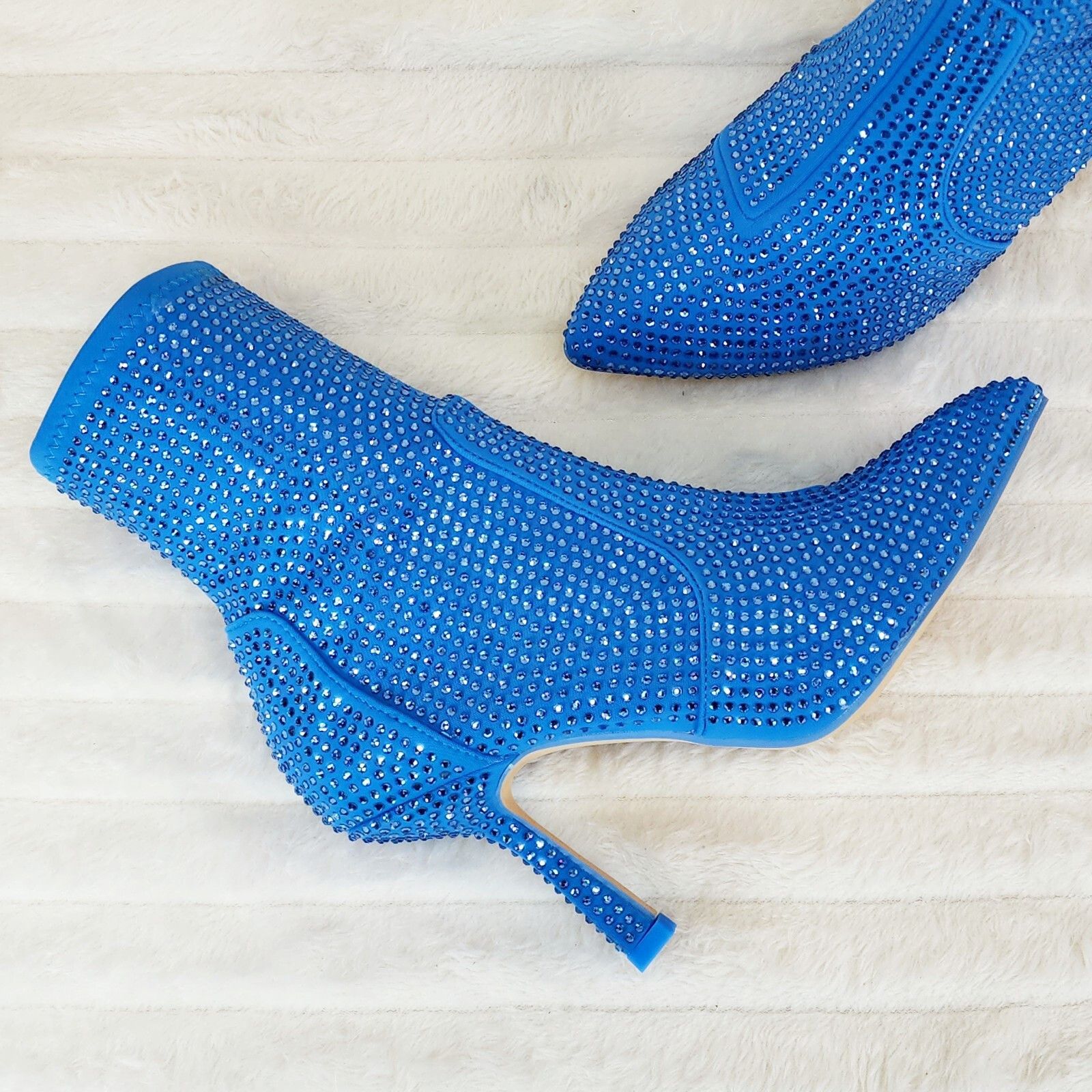 Other Stunning Bright Blue Stretch Rhinestone Ankle Boots 3.5" Hee Size US 9 / IT 39 - 4 Thumbnail