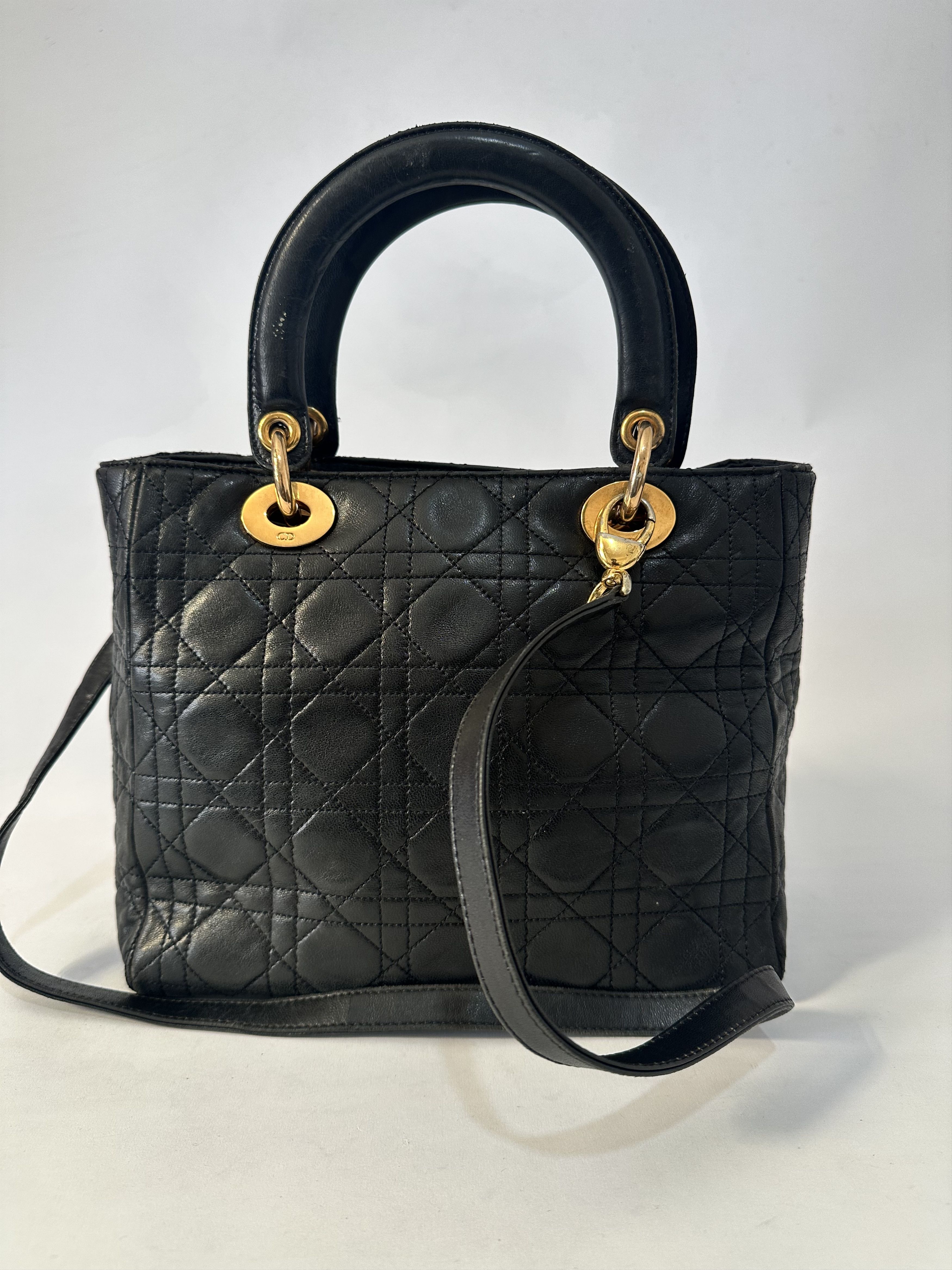 Dior Vintage Dior Black Cannage Leather Medium Lady Dior Tote Size ONE SIZE - 2 Thumbnail