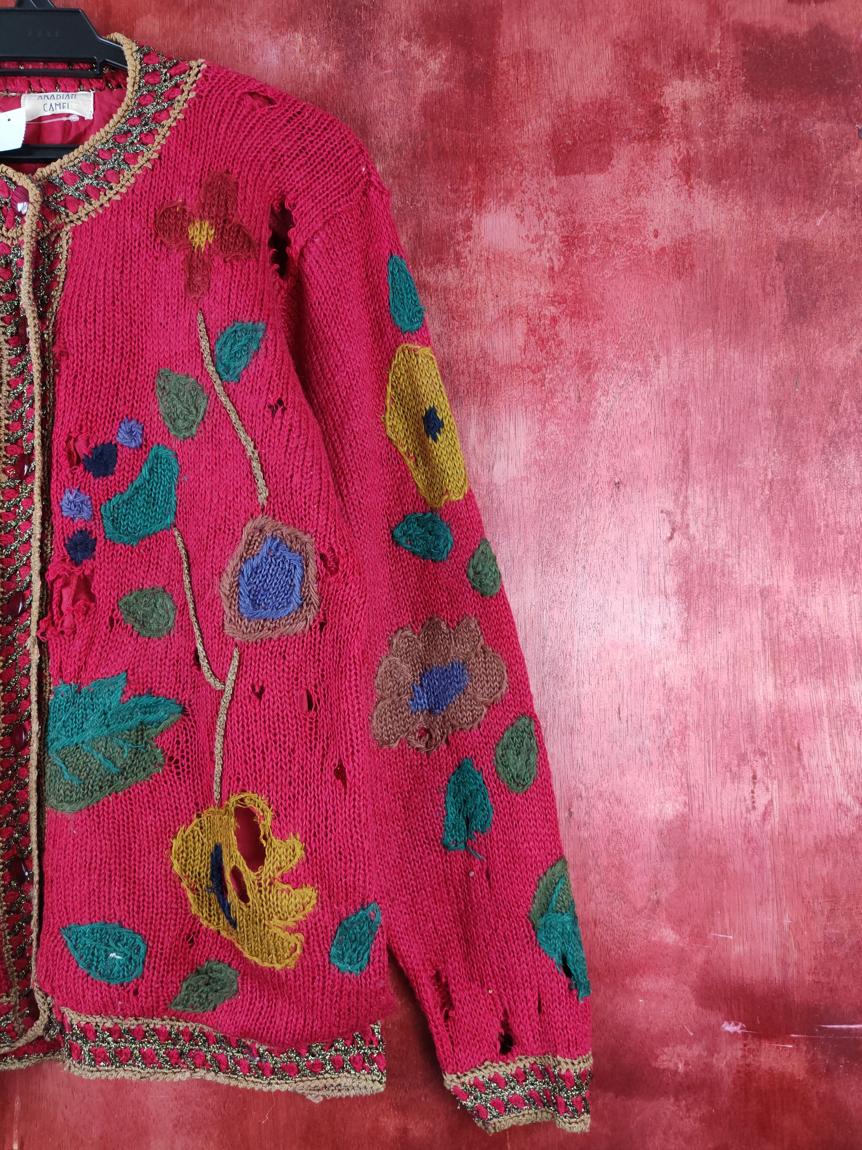 Japanese Brand Arabian Camel Red distressed ripped Knitwear Cardigan #S2403 Size L / US 10 / IT 46 - 7 Thumbnail