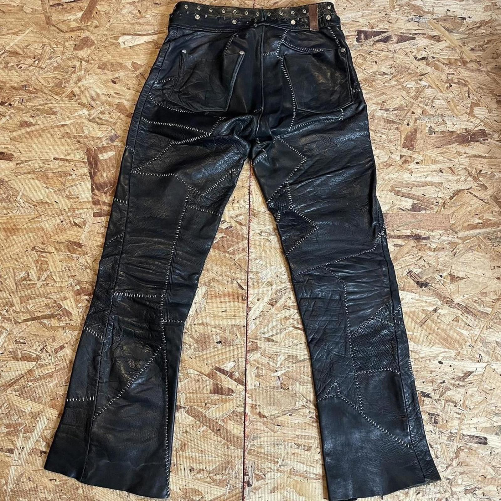 Other Vintage antique 1960s leather patchwork hippie biker pants Size US 30 / EU 46 - 2 Thumbnail
