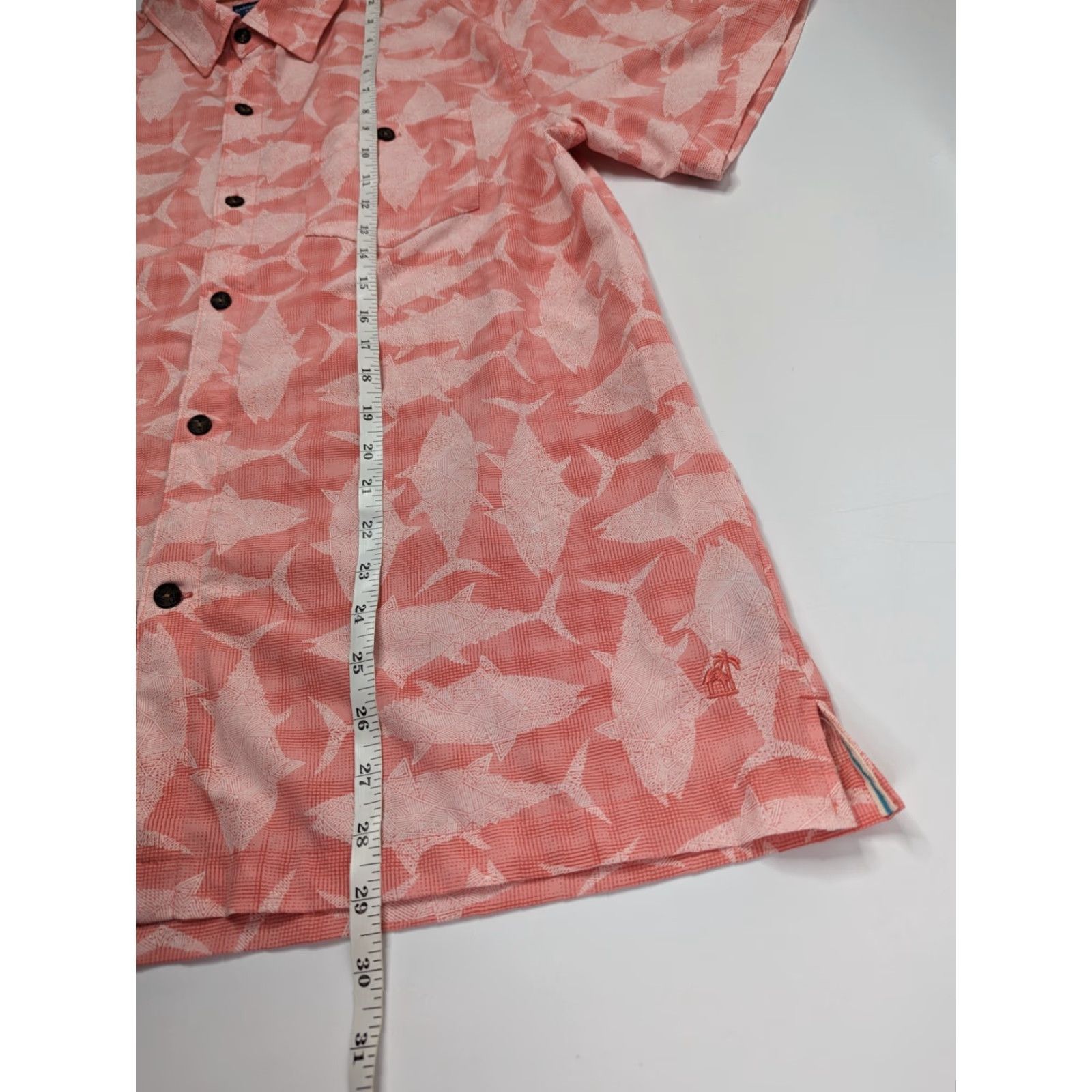 Pinko Caribbean Joe Button-Up Shirt Coral Pink Hawaiian Tropical Short Sleeve M Men's Beach Vacation Aloha Floral Pattern Easy Care Lightweight Wool? Size US M / EU 48-50 / 2 - 3 Thumbnail
