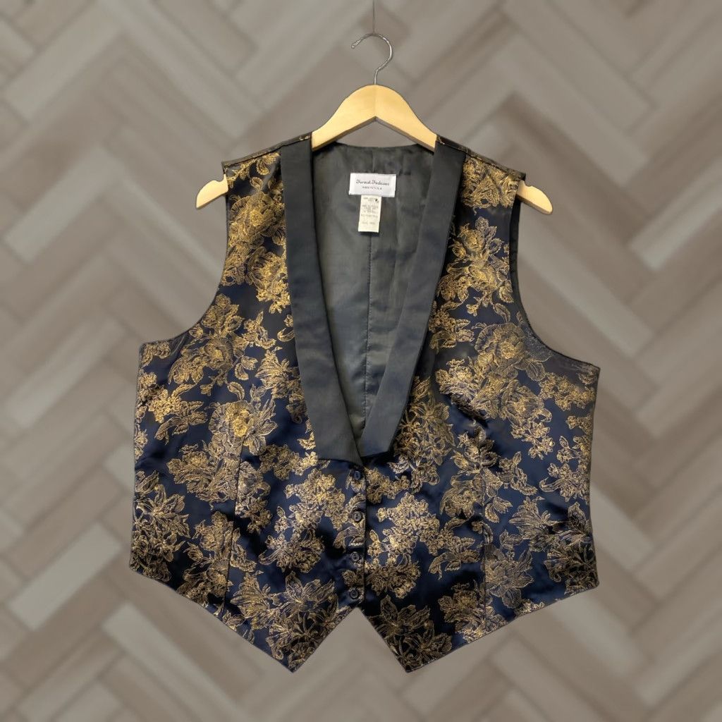 Vintage Formal Fashions vest Unisex L Gold Floral Style USA 135-11 Size L / US 10 / IT 46 - 1 Thumbnail