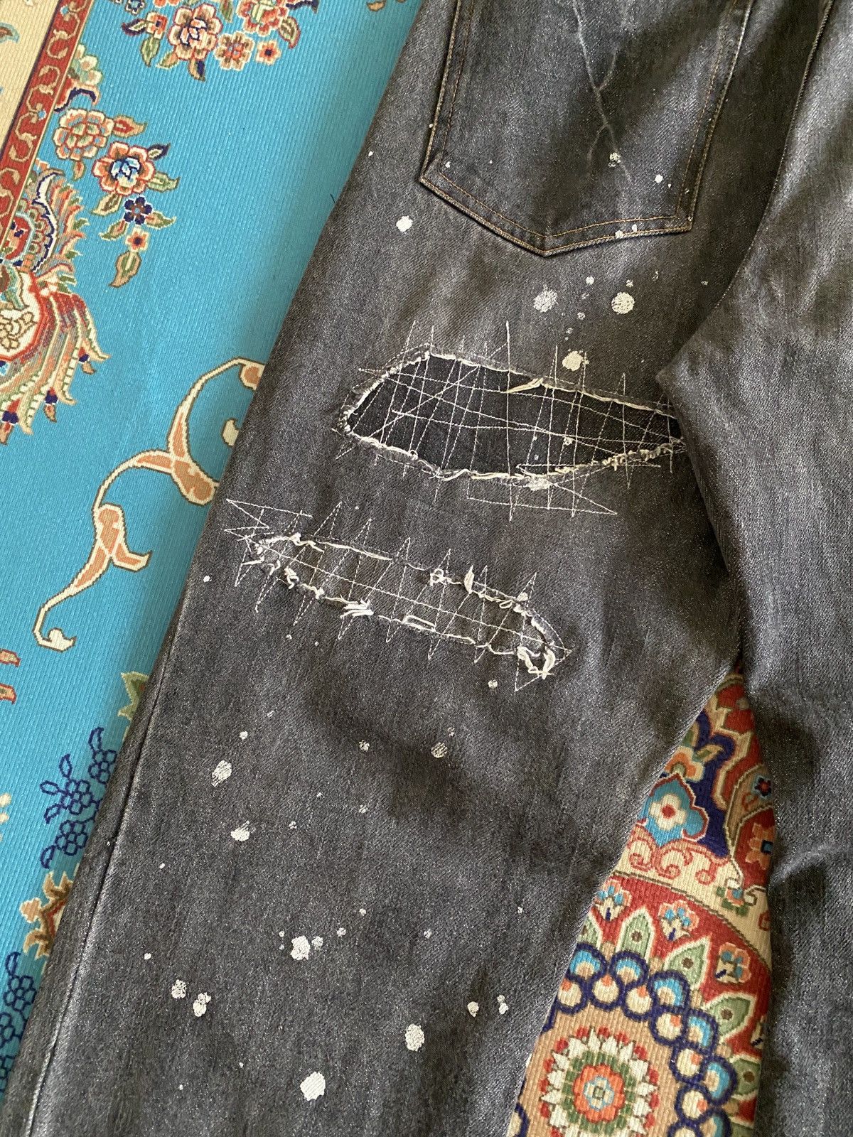 Japanese Brand Japanese Brand Distressed Splatter Patchwork Design Denim Size US 31 - 12 Thumbnail
