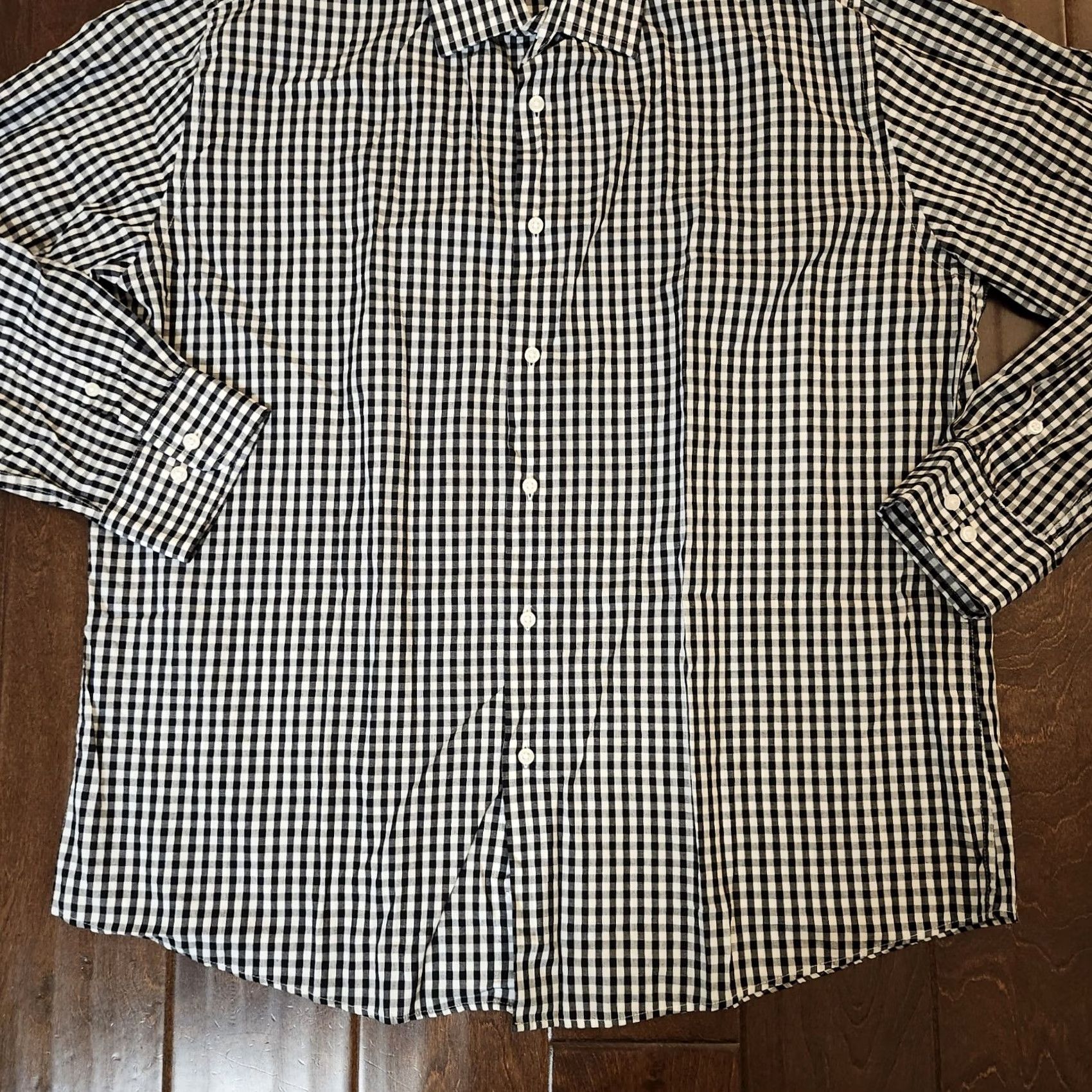 Dockers DOCKERS Dress Shirt Men XL White Black Checkered Fitted Stretch Collared Long Sleeve Button-Front Cotton Size 46R - 3 Thumbnail