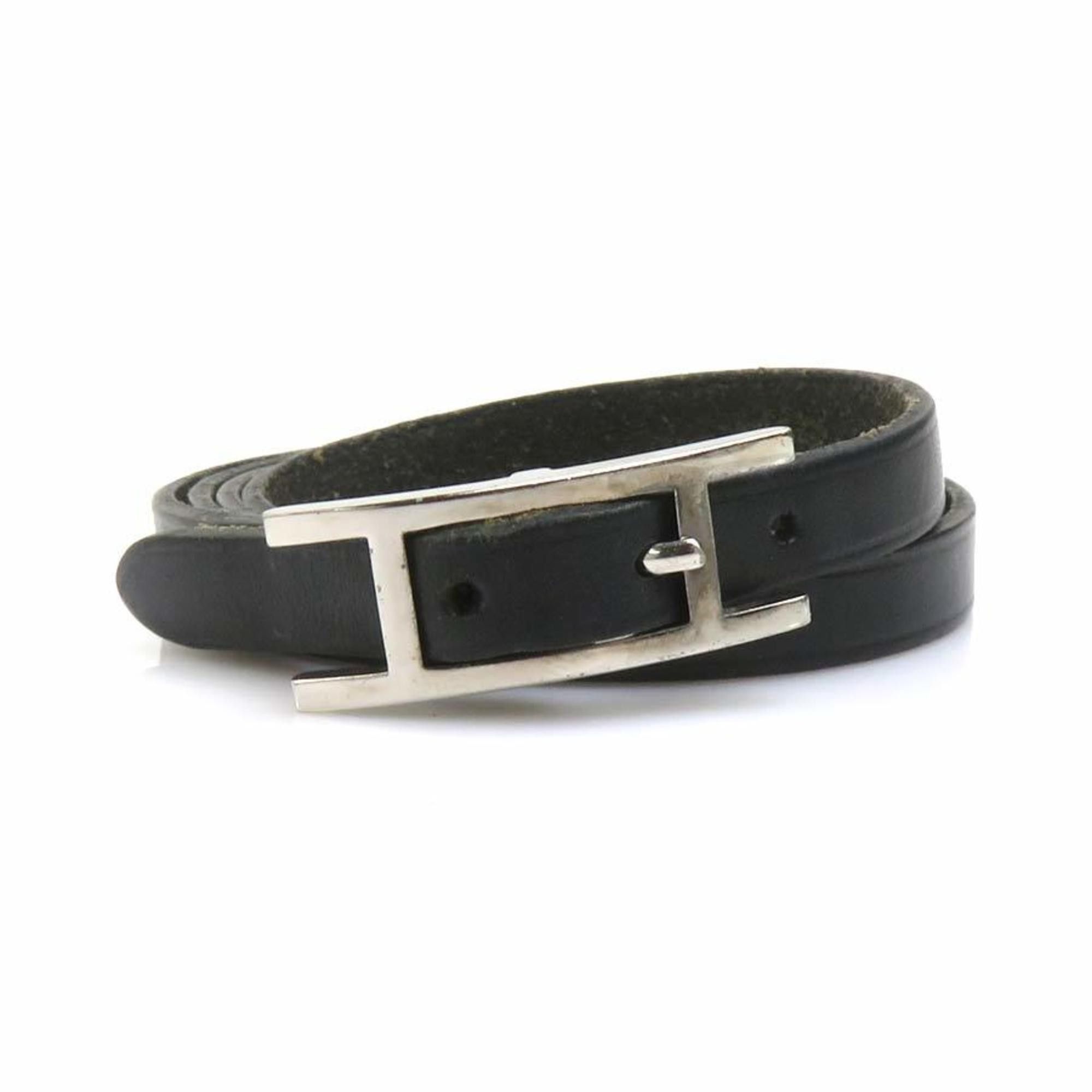 Hermes Hermes Hermès Api Leather Bracelet in Black and Silver for Women (e60669a) Size ONE SIZE - 1 Thumbnail
