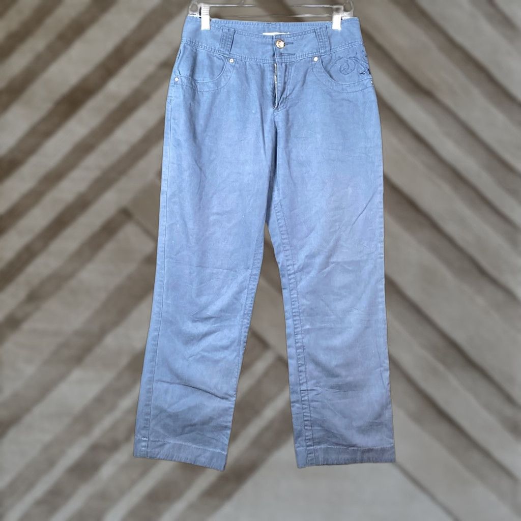Vintage Cabelas Womens Pants Blue Embroidered Straight Leg Mid Rise Stretch 6 Size 30" / US 8 / IT 44 - 1 Thumbnail