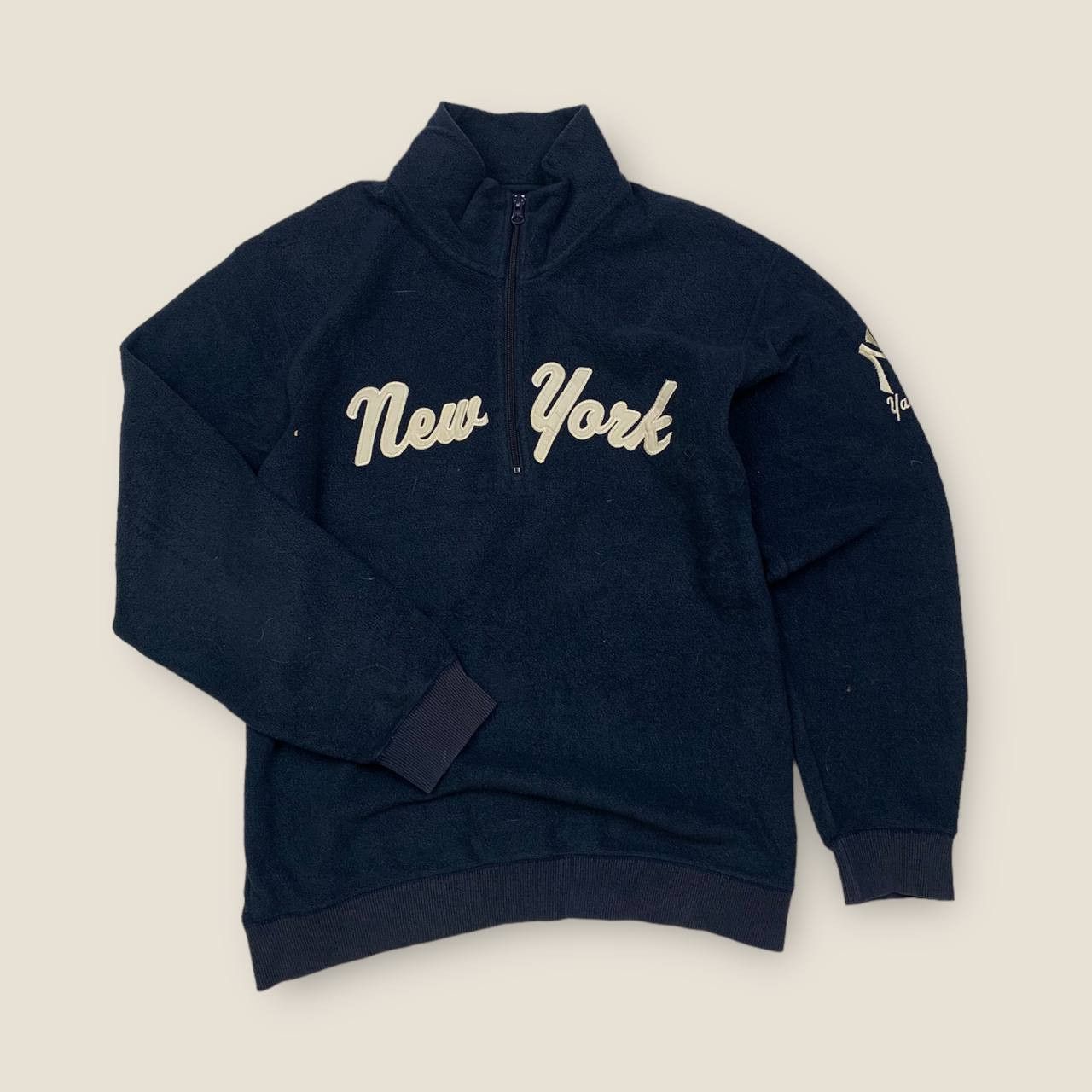 90s NEW popular YORK YANKEES EMBROIDERED 1/4 ZIP HOODED PULLOVER