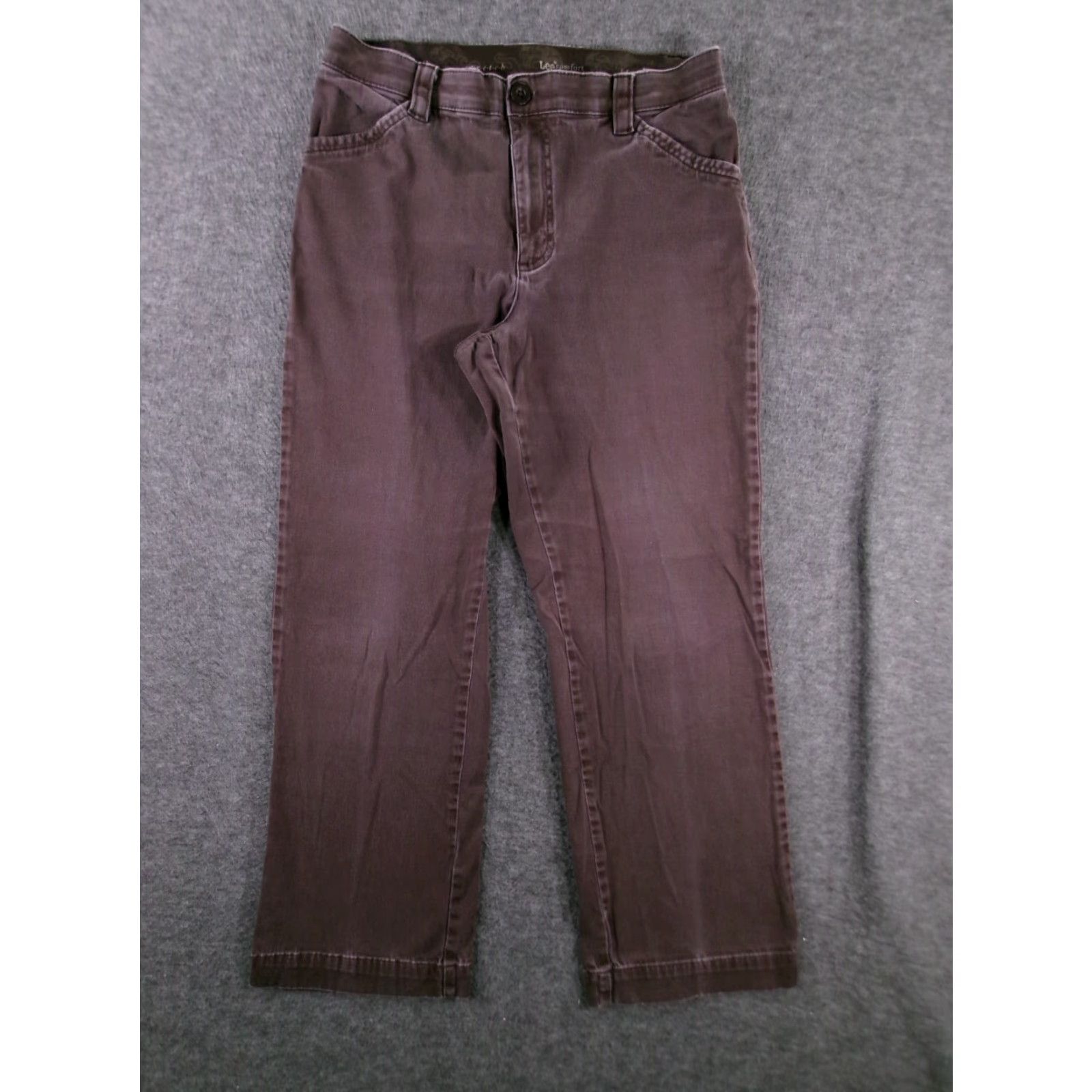 Lee Lee Pants Women 10 Petite Brown Chino Straight Leg Office Casual Comfortable Waistband 28in Inseam Womens Petite Brown Lee Pant 10P Size 32" / US 10 / IT 46 - 2 Thumbnail