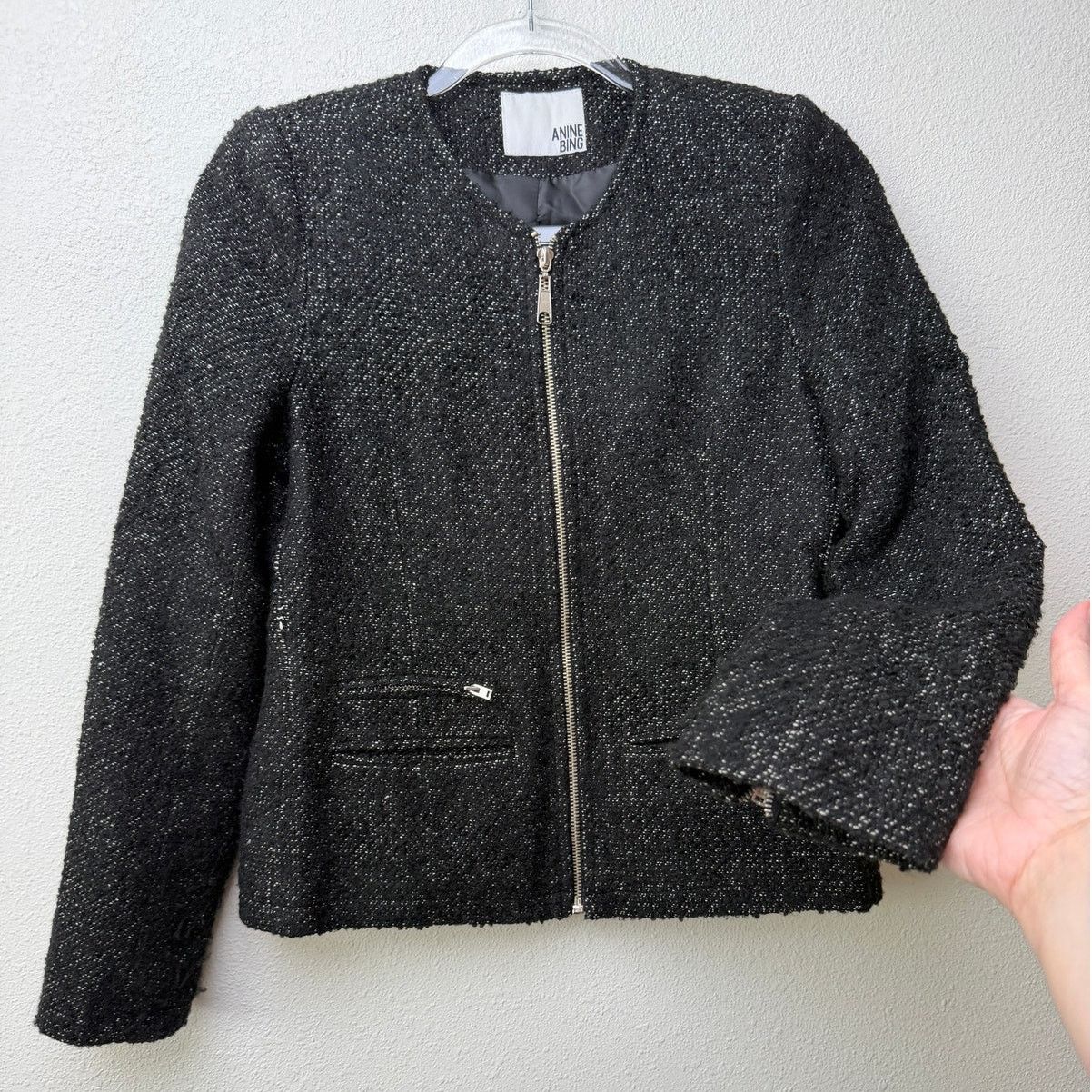 Anine Bing Anine Bing Houndstooth Tweed Jacket Zip Front Shoulder Pad Size S / US 4 / IT 40 - 2 Thumbnail