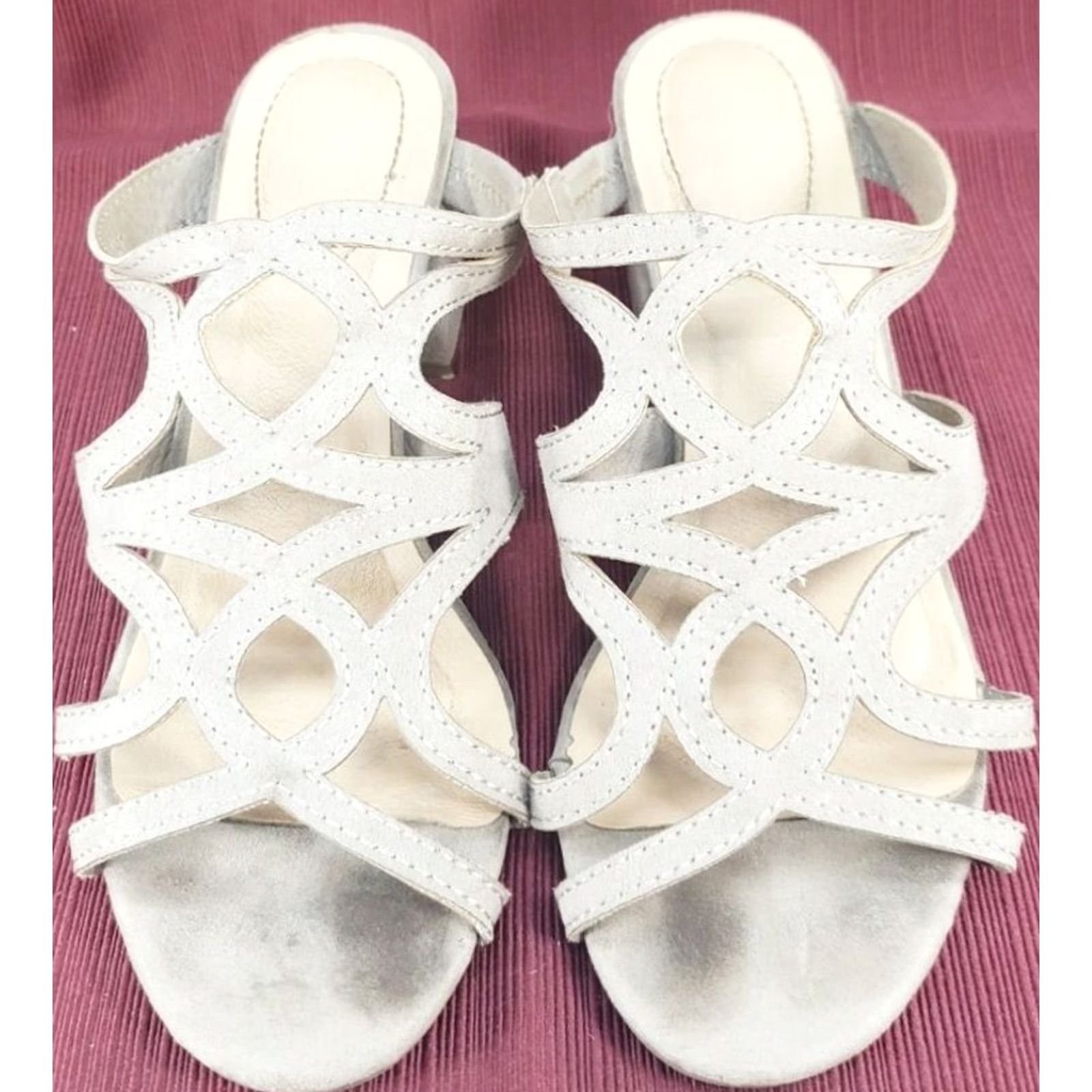 Vintage IMPO Cutout Slide Heeled Sandal Women's Size 7M Taupe Heel Mid Block Slip On Leather Outsole Breathable Comfort Size US 7 / IT 37 - 5 Thumbnail