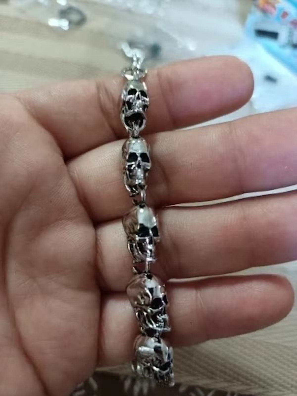 Jewelry Skull Head Bracelet Chain Gothic Chrome Pagan Punk Grunge Size ONE SIZE - 2 Thumbnail