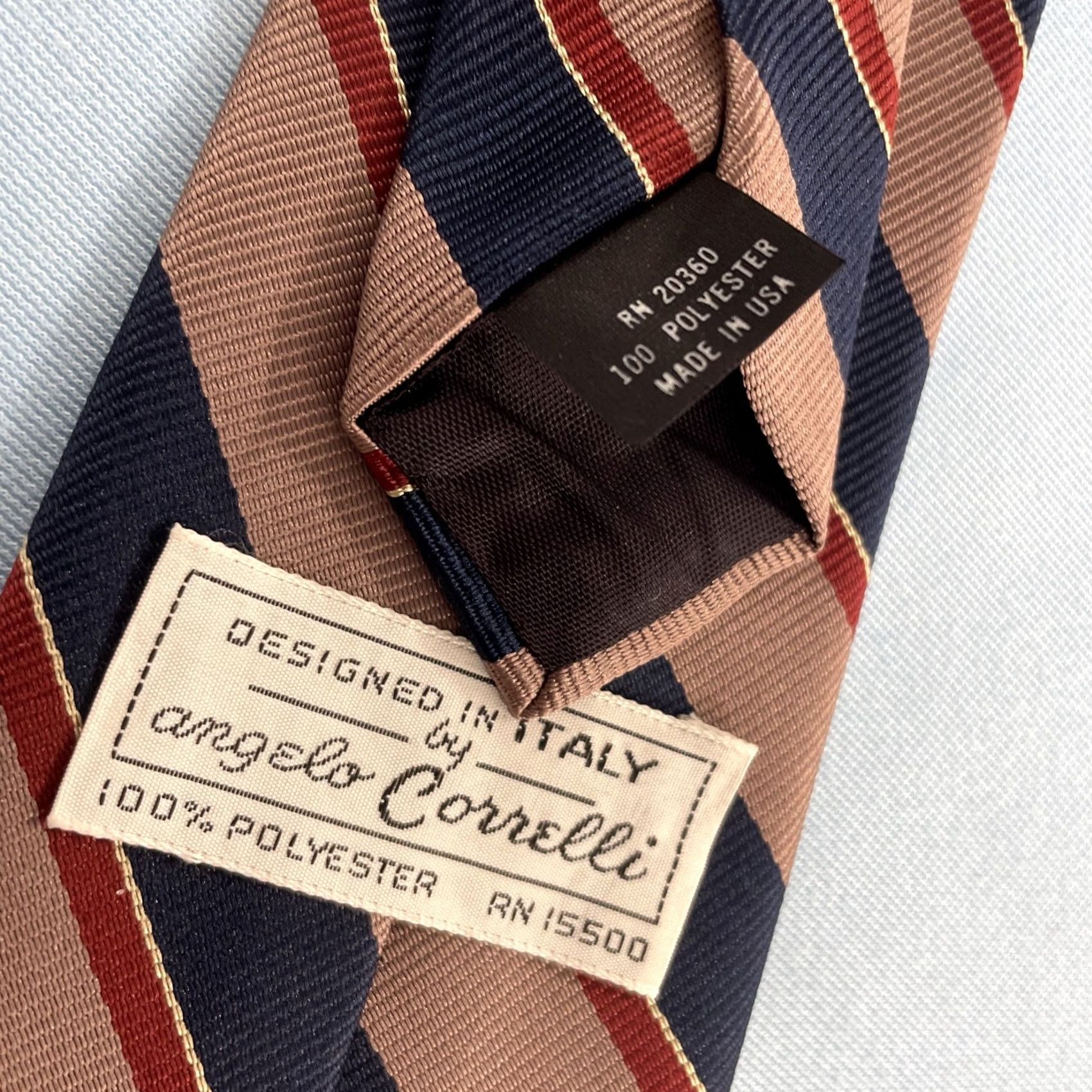 Vintage vtg Angelo Correlli Repp Tie Men Brown Blue Red Stripe Italy Capsule 3x56 Cap 60s 70s Adjustable Handmade Polyester Vintage Surrey Mens Size ONE SIZE - 3 Thumbnail