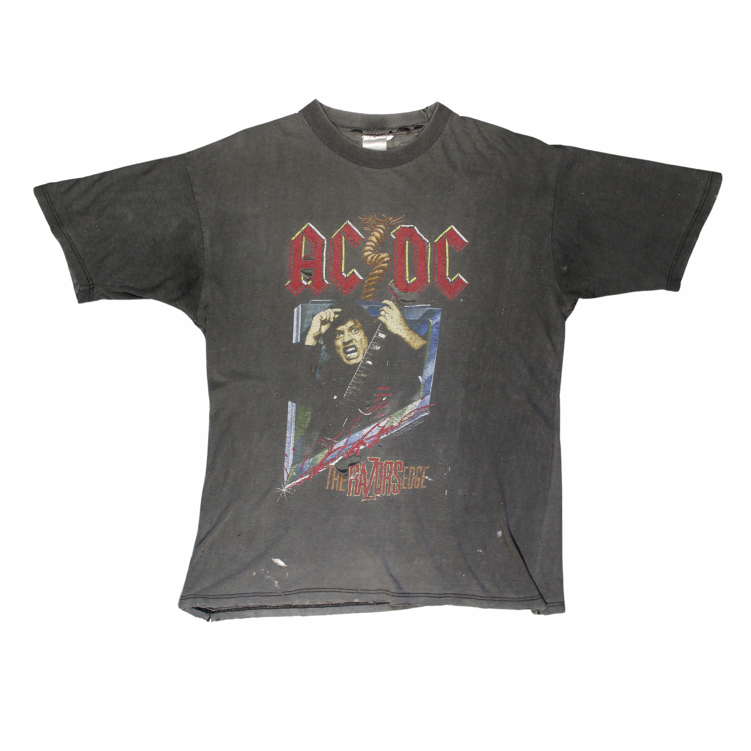 image of Vintage 1990 Acdc World Tour Faded Thrashed T-Shirt in Vintage Black, Men's (Size XL)