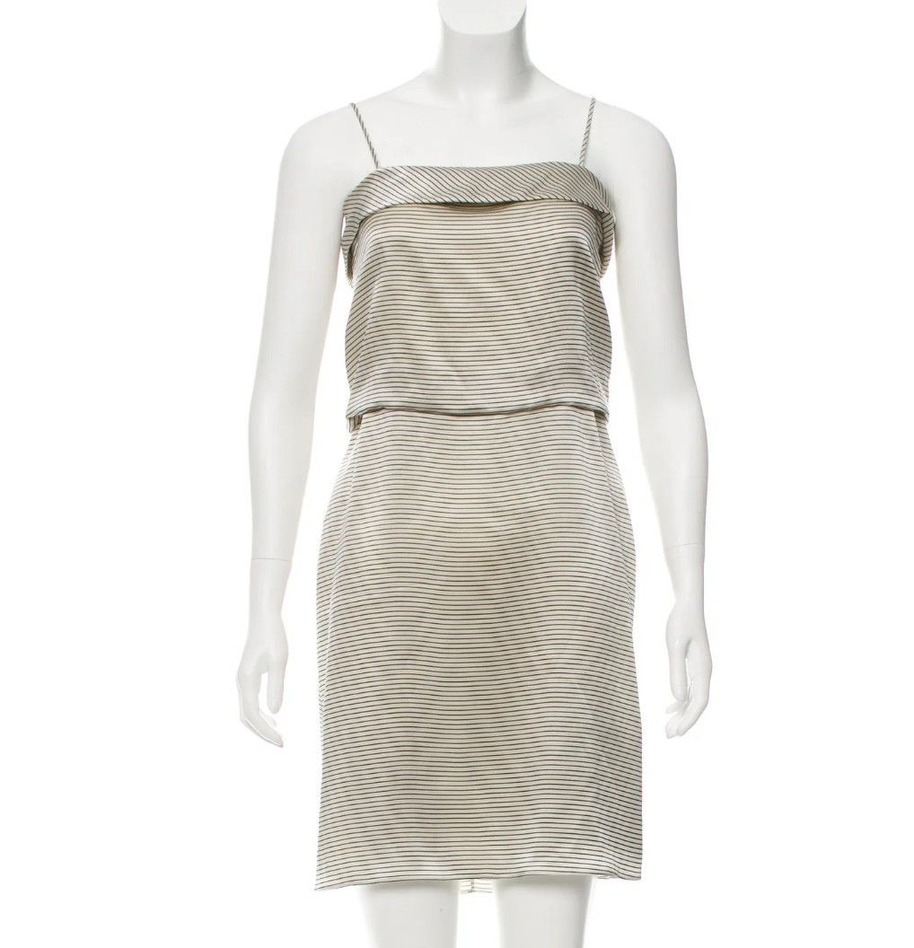 Other HELLESSY Slip Dress Silk Feel, Ivory/Navy Pinstripe Blouson Size S / US 4 / IT 40 - 3 Thumbnail